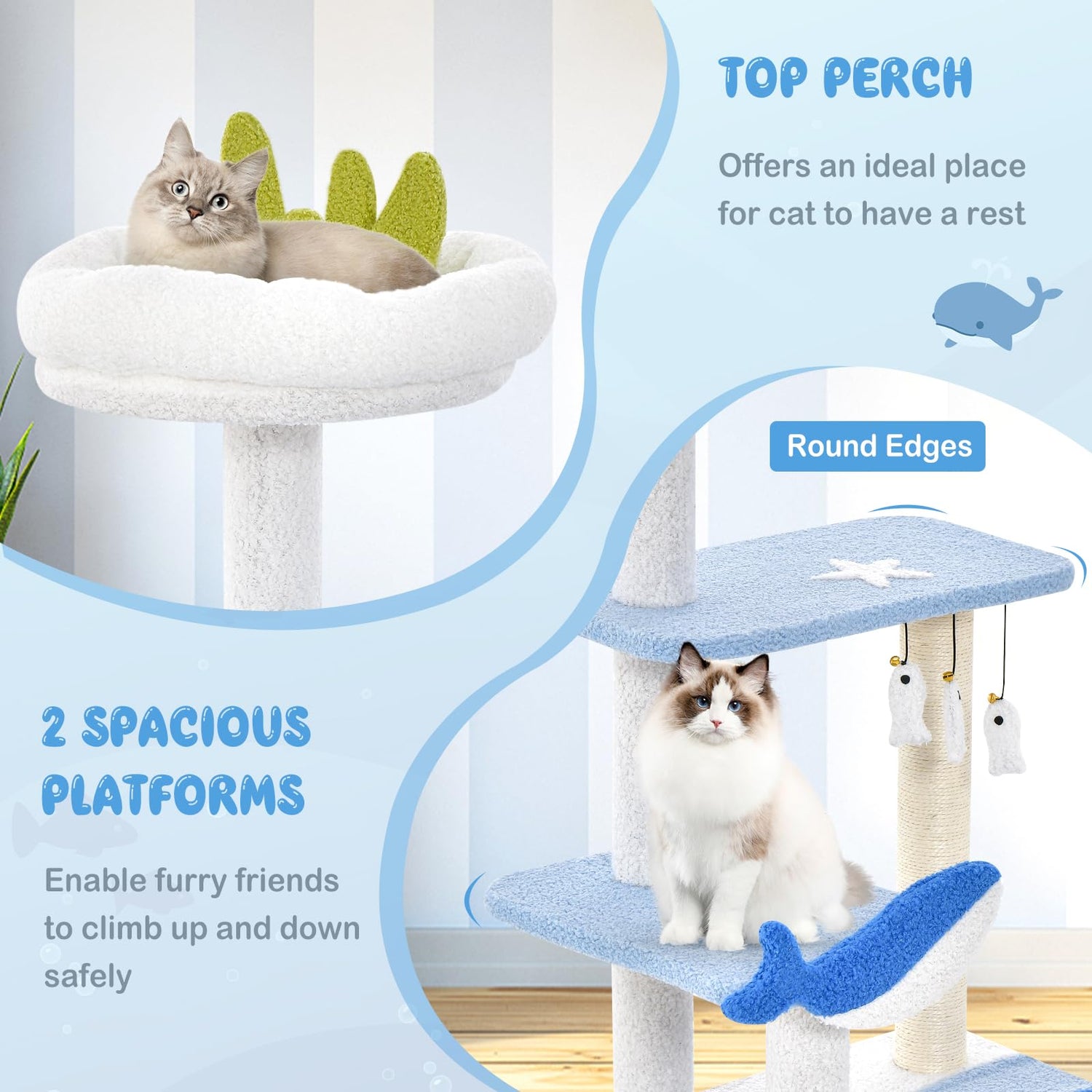 GYMAX Cat Tree, Multi-Level Cats Tower with Scratching Posts (93cm Tall)