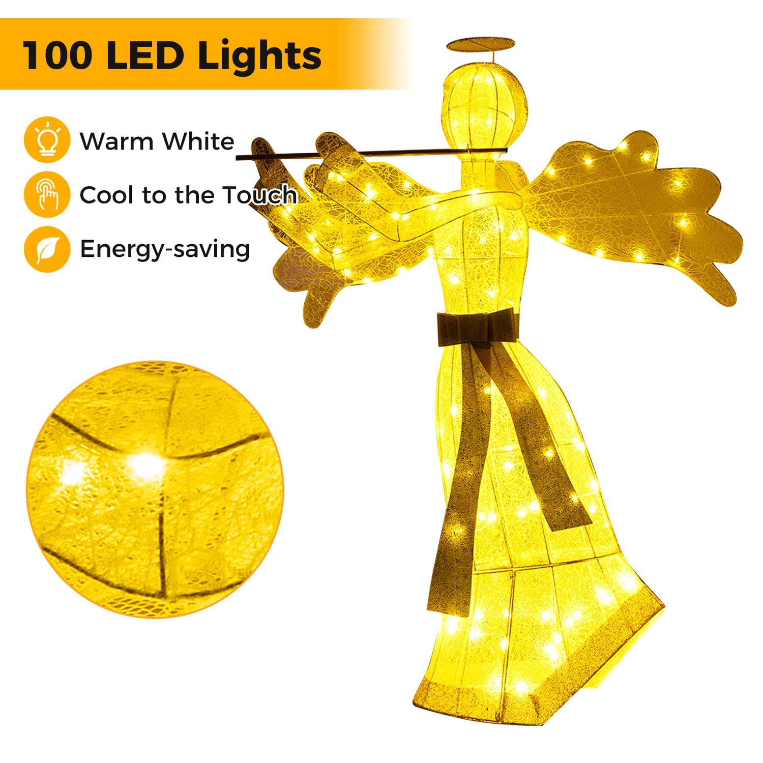 GYMAX 5FT Pre-Lit Christmas Angel Decoration