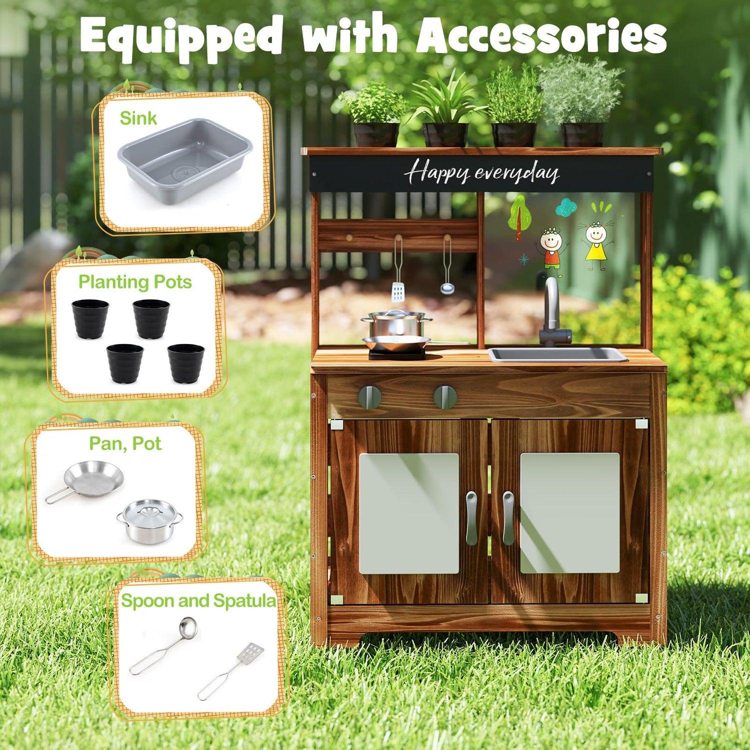 GYMAX Kids Mud Kitchen, Children Potting Bench Table