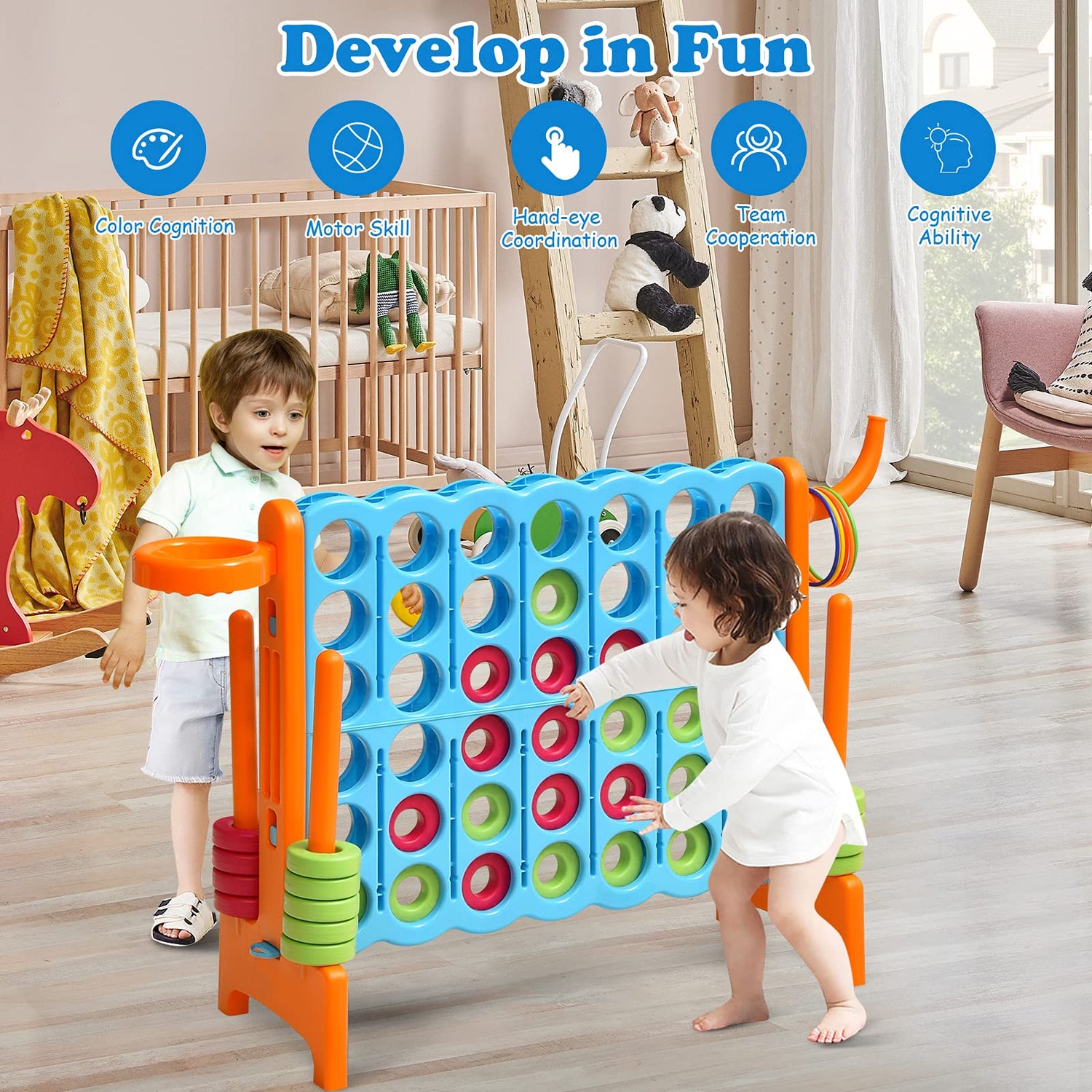GYMAX Giant 4 in a Row Game, Jumbo 4 to Score Garden Games with 42 Rings