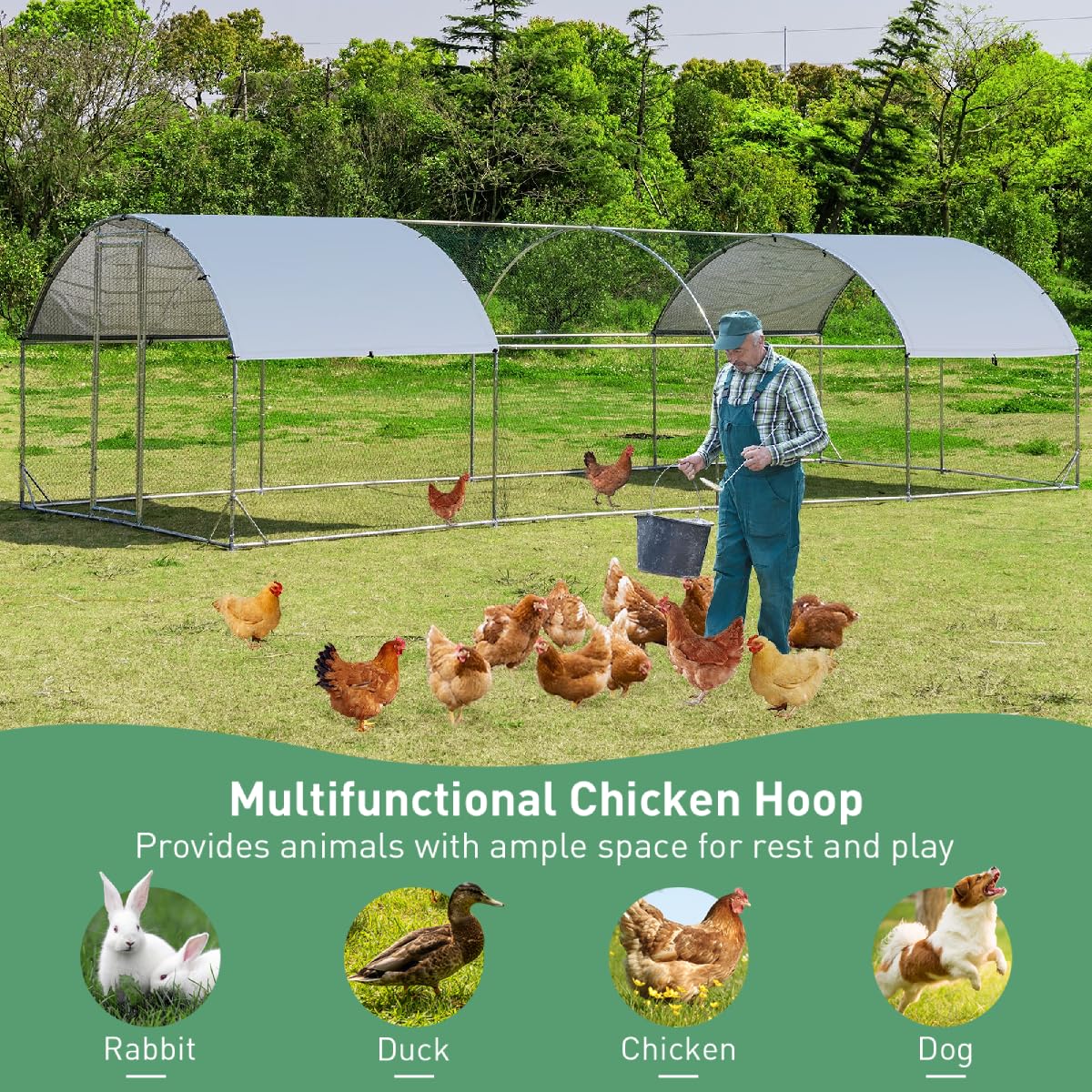 GYMAX Walk In Chicken Coop, Large Round-Shaped Hen Poultry House with Waterproof and Sun Protection Cover (Round-Shaped, 280 x 760 x 195cm)