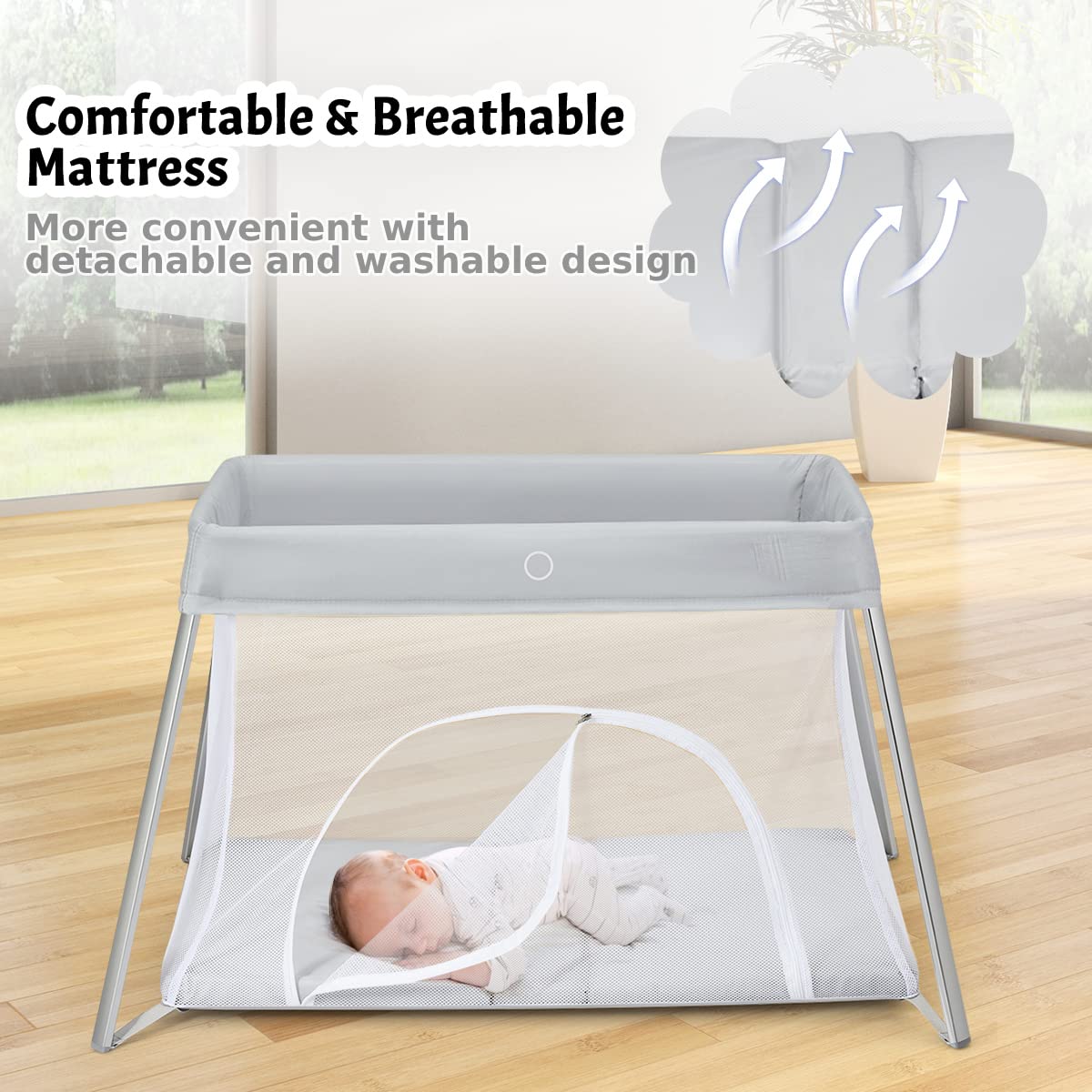 GYMAX Baby Travel Cot 2 in 1 Portable Playpen Crib