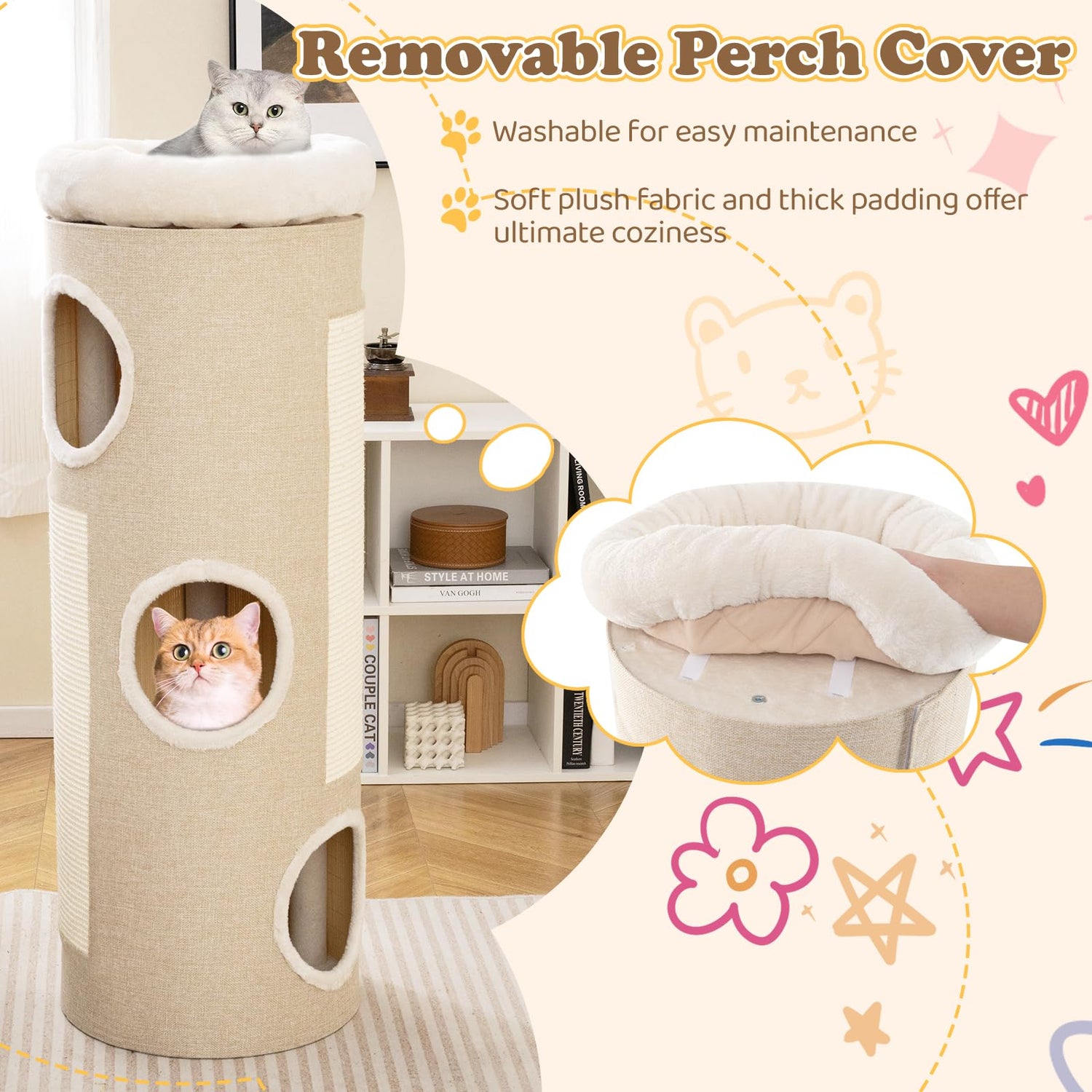 GYMAX Cat House, 113 cm 4-Level Cat Cave Condo