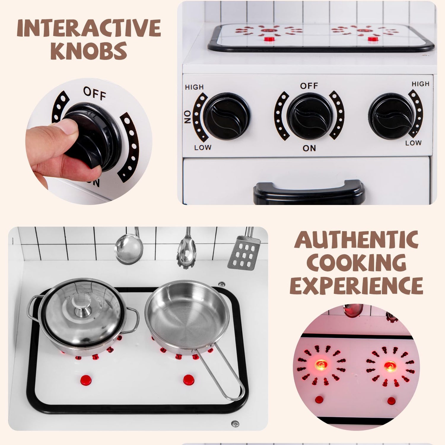 GYMAX Kids Play Kitchen, Wooden Toy Kitchen with Stoves, Sink, Lights, Sounds, Water Dispenser