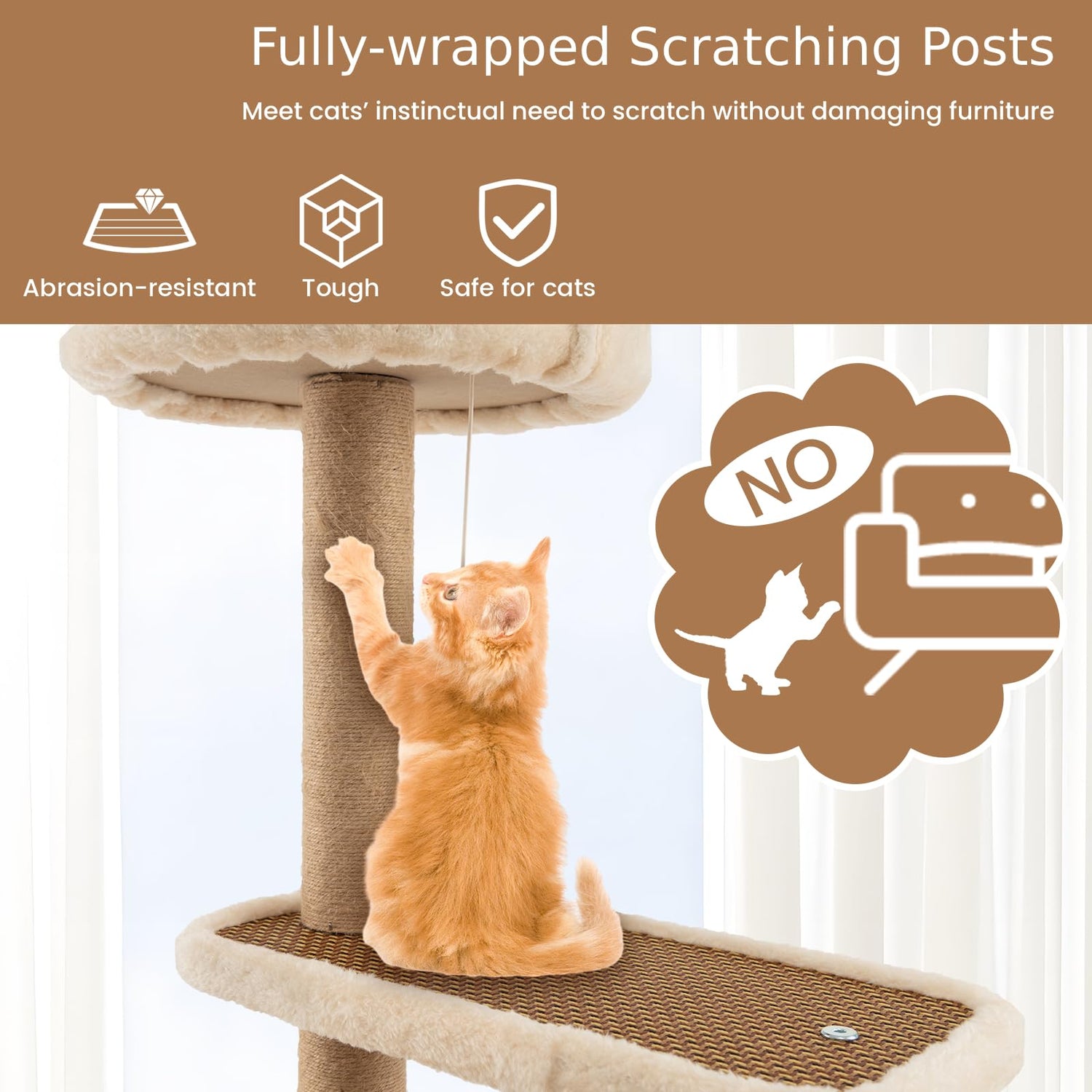 GYMAX Cat Tree, 90cm Cat Climbing Tower with Scratching Posts