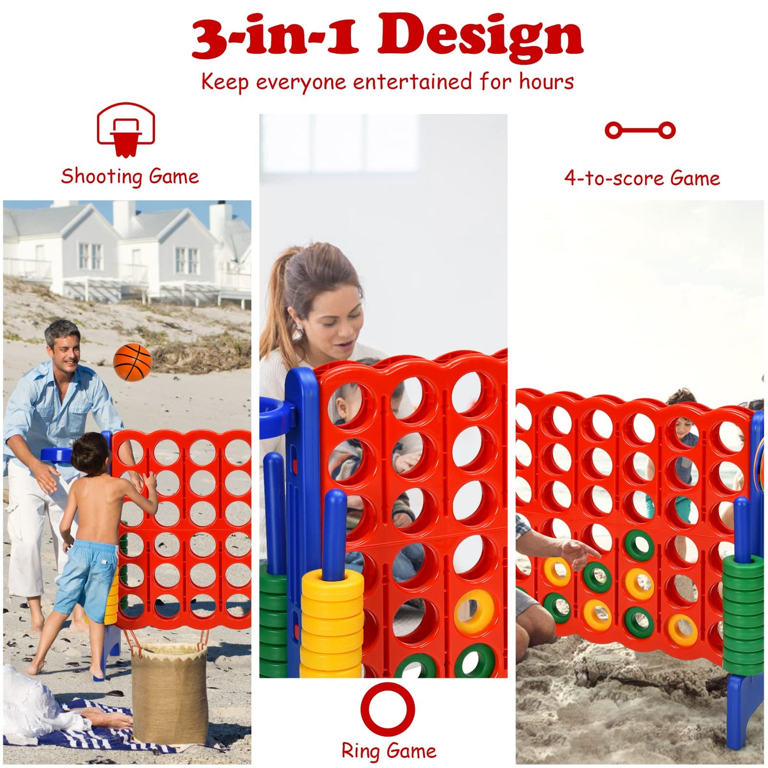 GYMAX Giant 4 in a Row Game, Jumbo 4 to Score Garden Games with 42 Rings