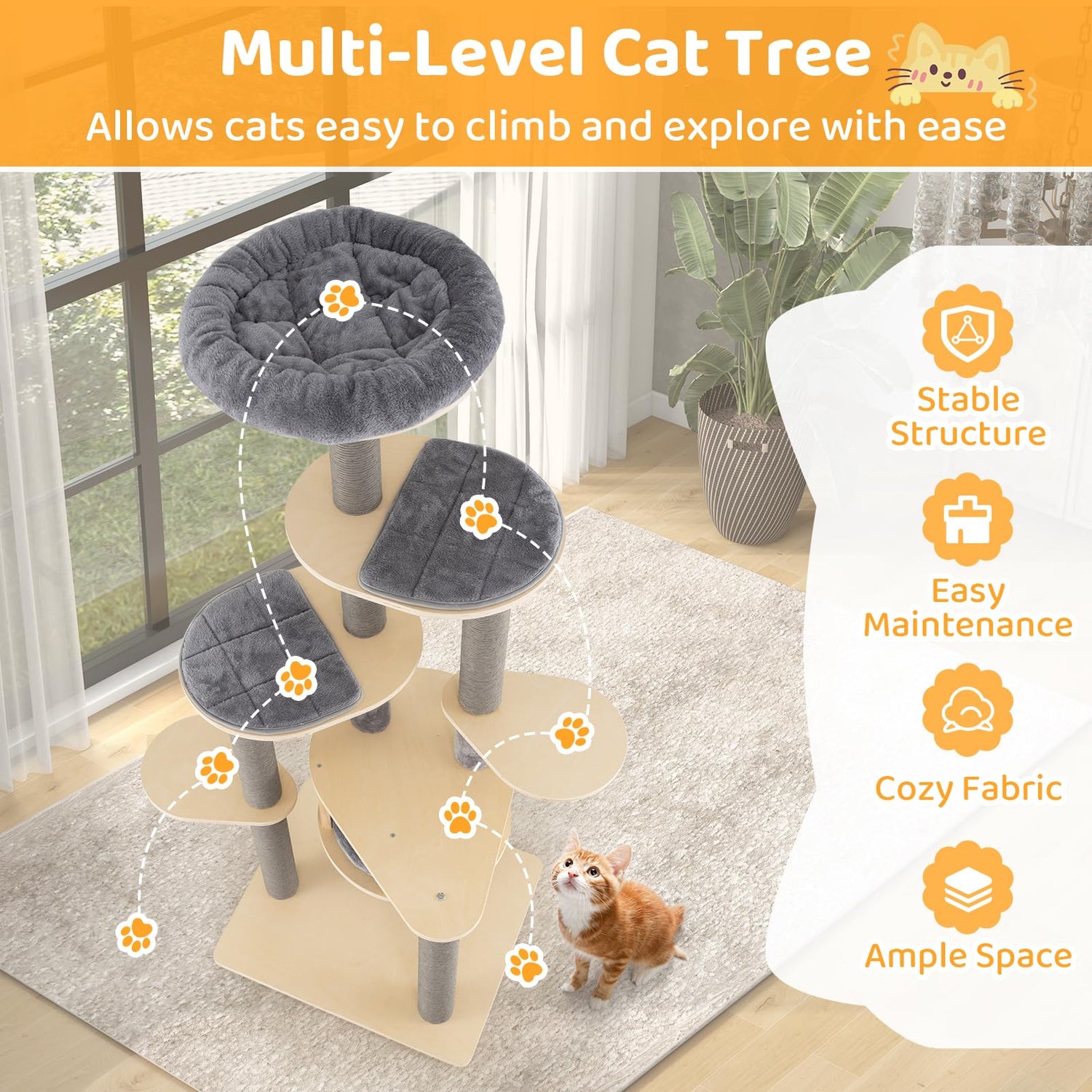 Cat Tree, Tall Multi-Layer Cats Tower, Detachable Mats & Scratching Posts
