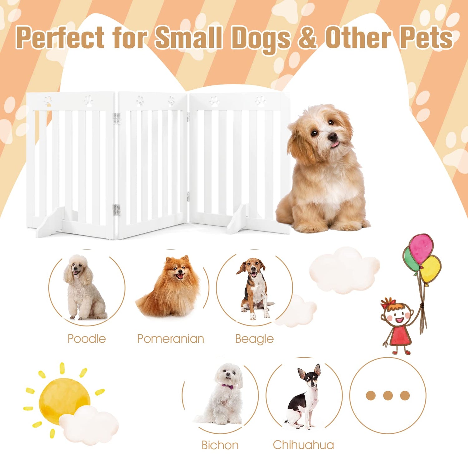 GYMAX Freestanding Wooden Dog Barrier with 360 Degree Flexible Hinges