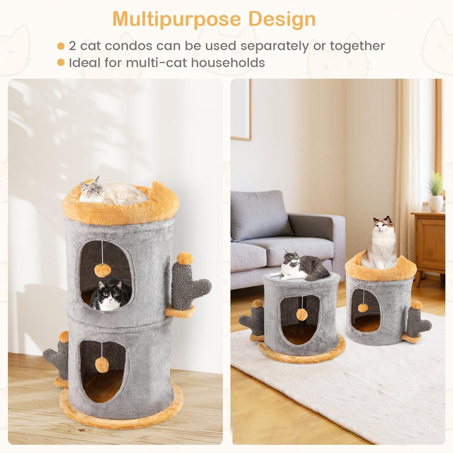 Cute Small Cat Tree Tower with Cozy Condos and Plush Danging Balls