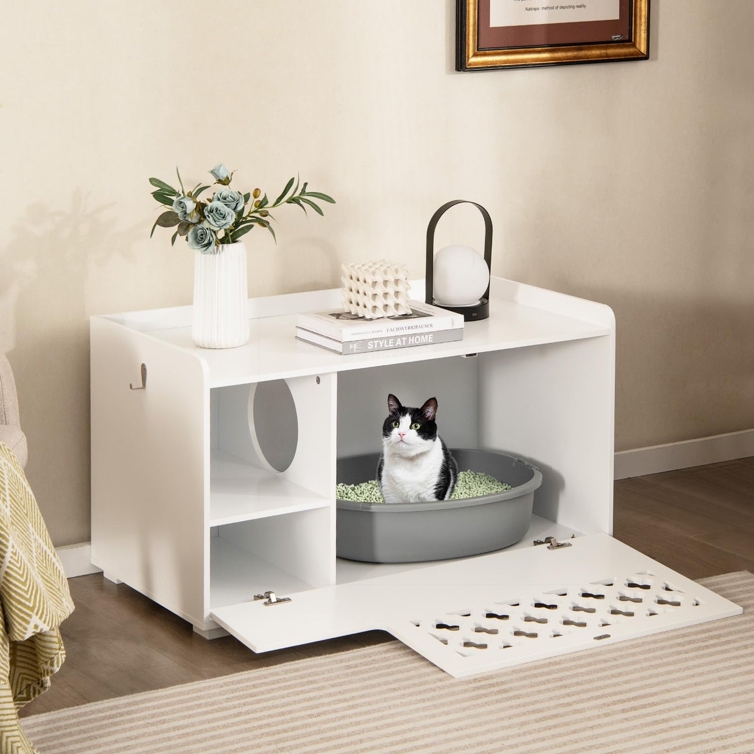 Wooden Hidden Cat Litter Box Enclosure Indoor Cat Houses End Table