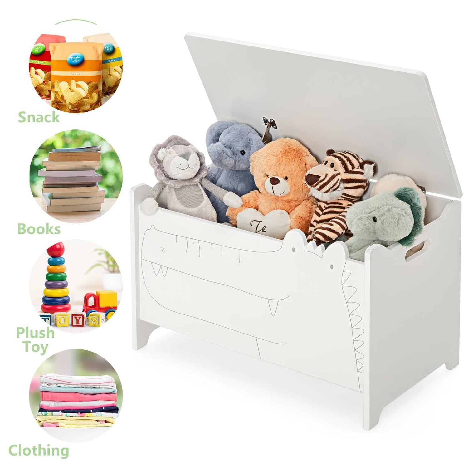GYMAX Wooden Toy Box, Kids Storage Chest with Lid