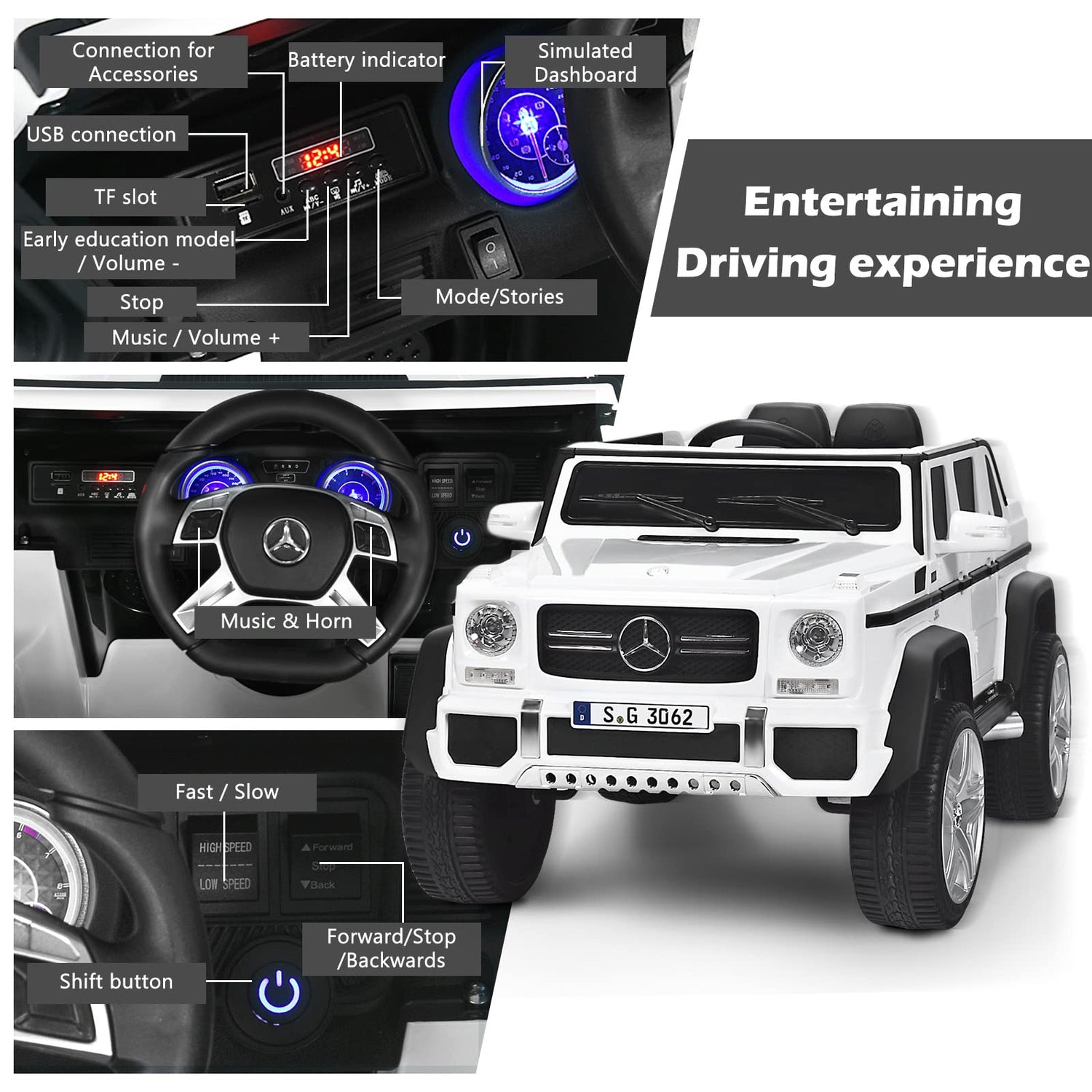 GYMAX Kids Ride on Car, 12V Battery Powered Licensed Mercedes Benz Toy Car with Remote Control