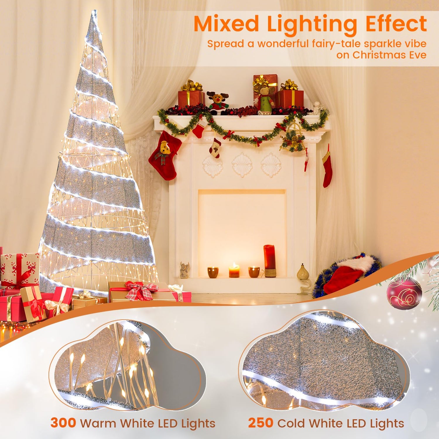 GYMAX 5FT Light Up Christmas Tree, Pre-Lit Xmas Spiral Cone Tree