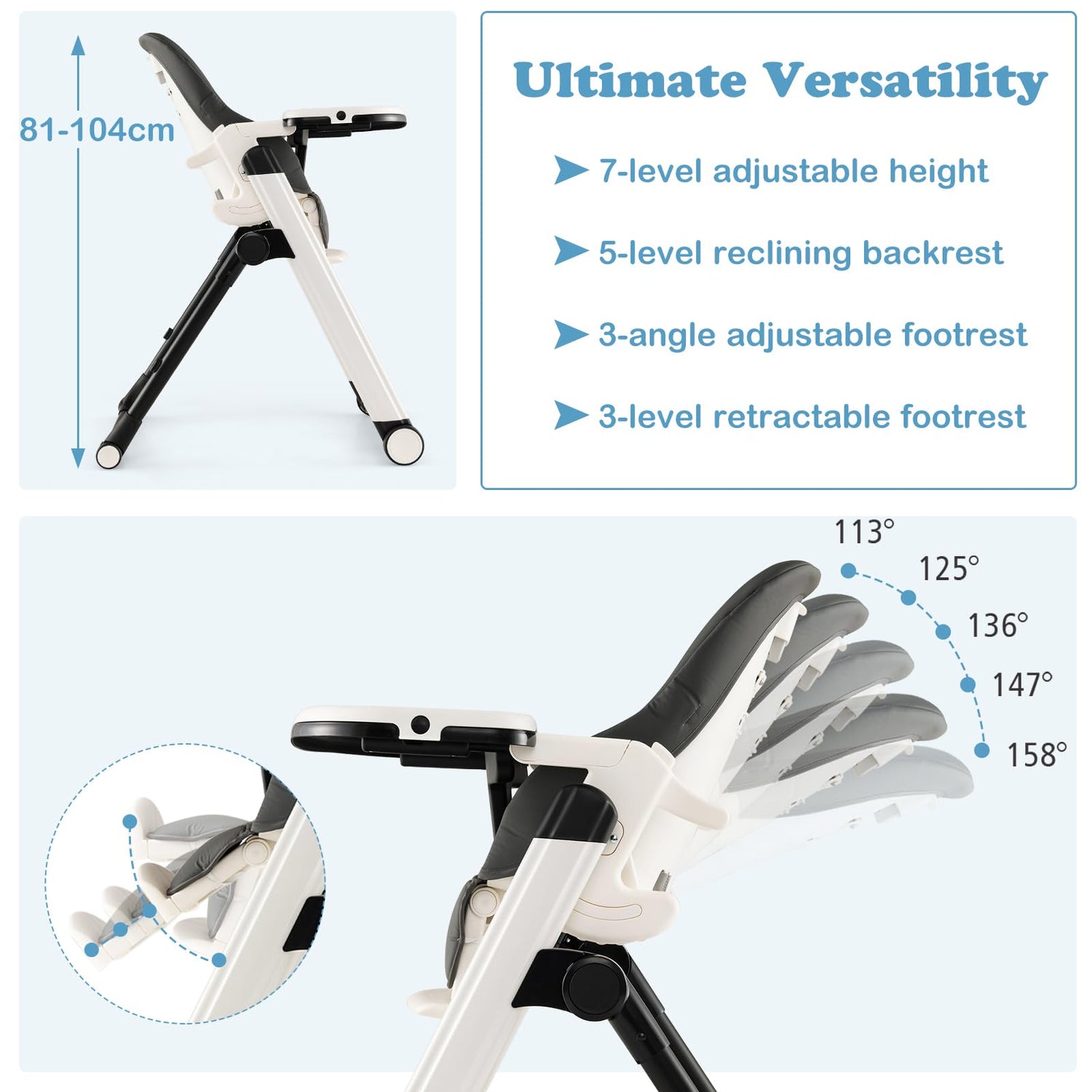 GYMAX Baby Highchair, Adjustable Foldable Infant High Chair with Removable Tray