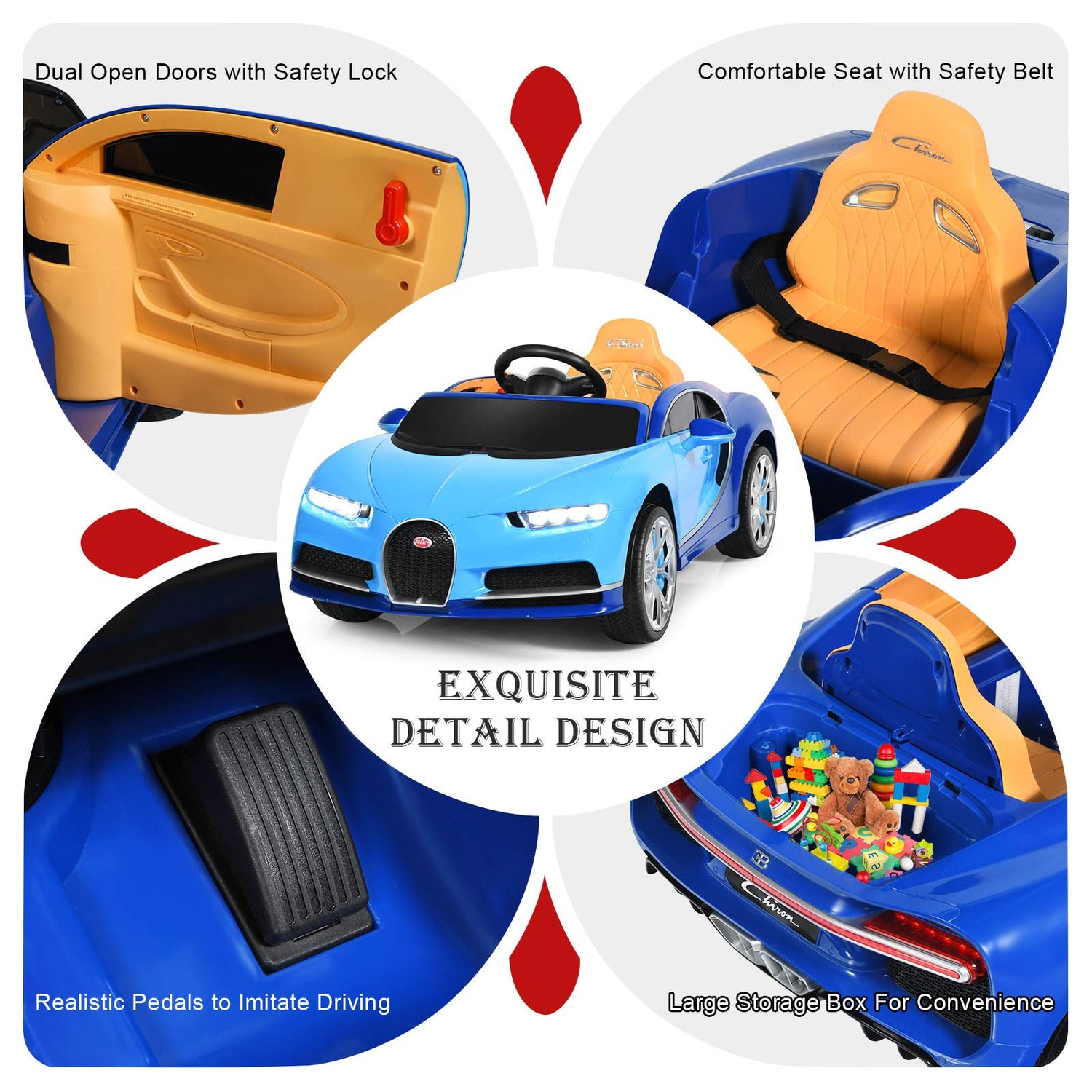 GYMAX Kids Ride on Car, 12V Battery Powered Compatible Bugatti Toy Car with Remote Control