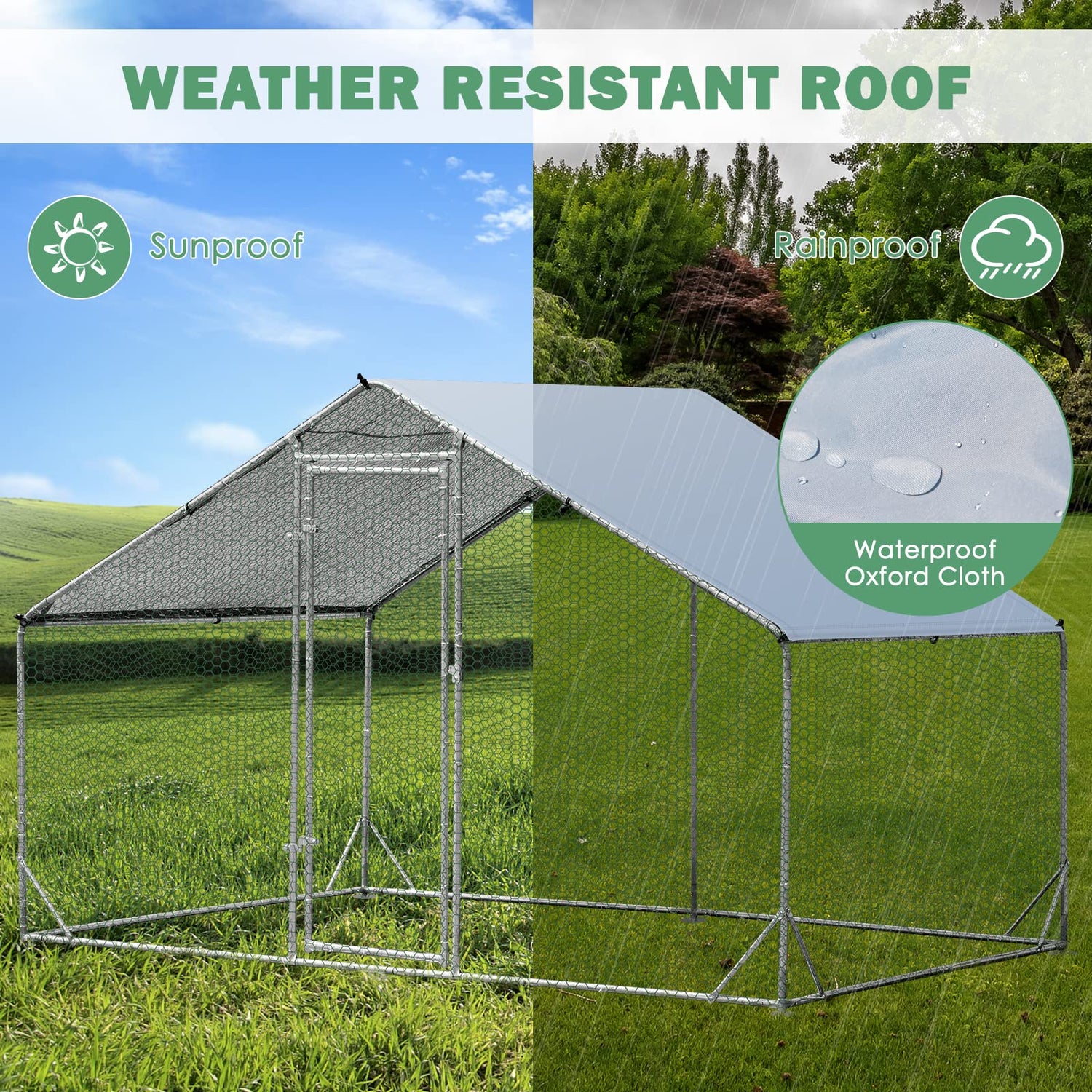 Large Spire Shaped Walk In Chicken Coop with Waterproof and Sun Protection Cover
