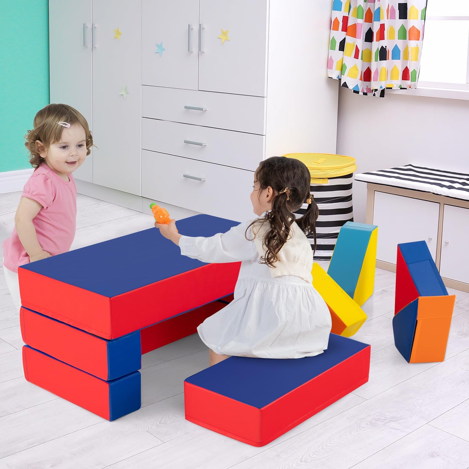 GYMAX 8-Piece Kids Play Sofa Set, Convertible Toddler Chair Couch