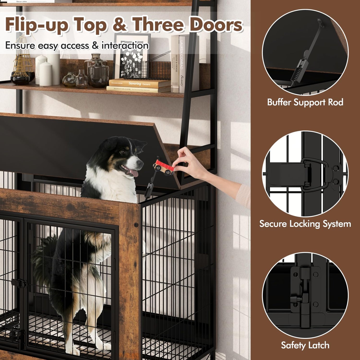 GYMAX Dog Crate Furniture with Storage Shelves