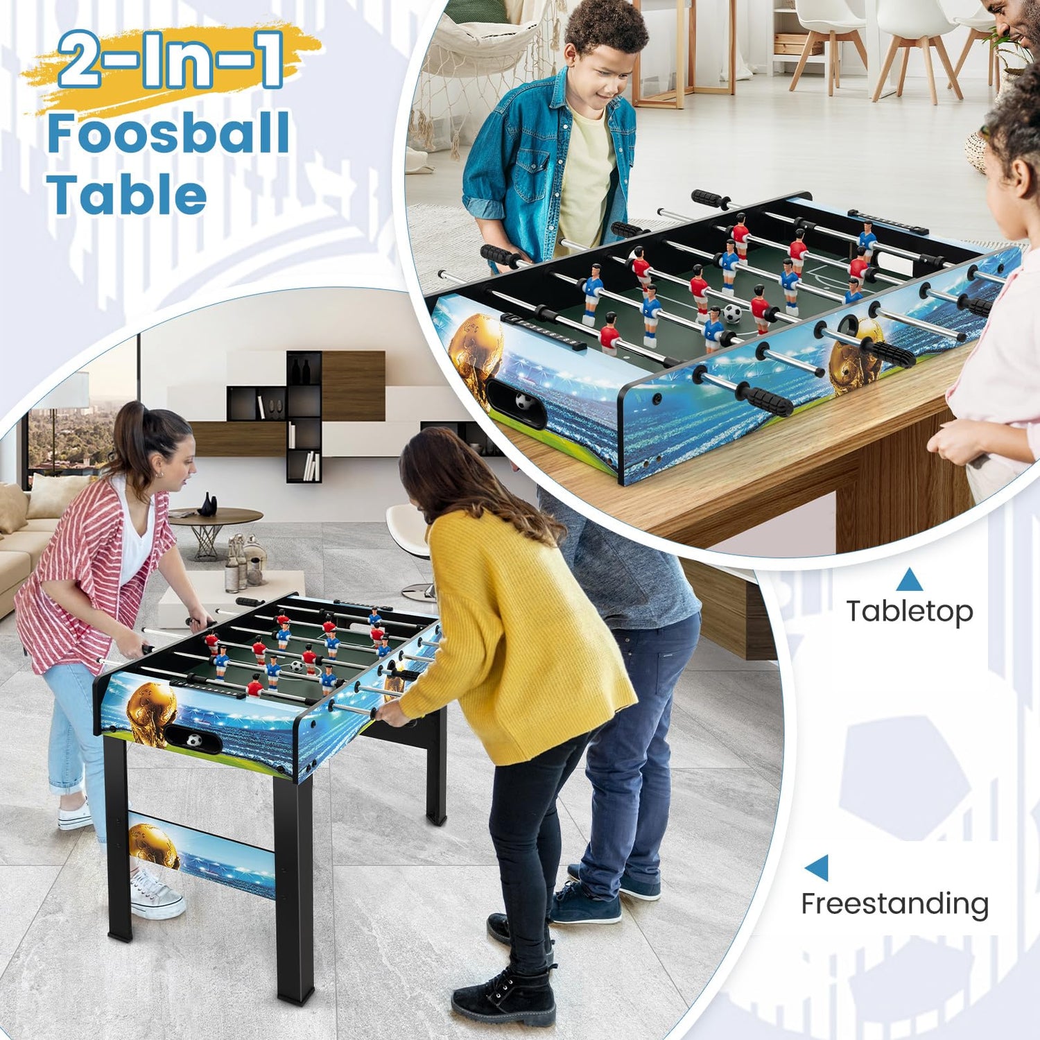 GYMAX Football Table, 37’’ Wooden Foosball Table with Removable Legs, 14 Football Players