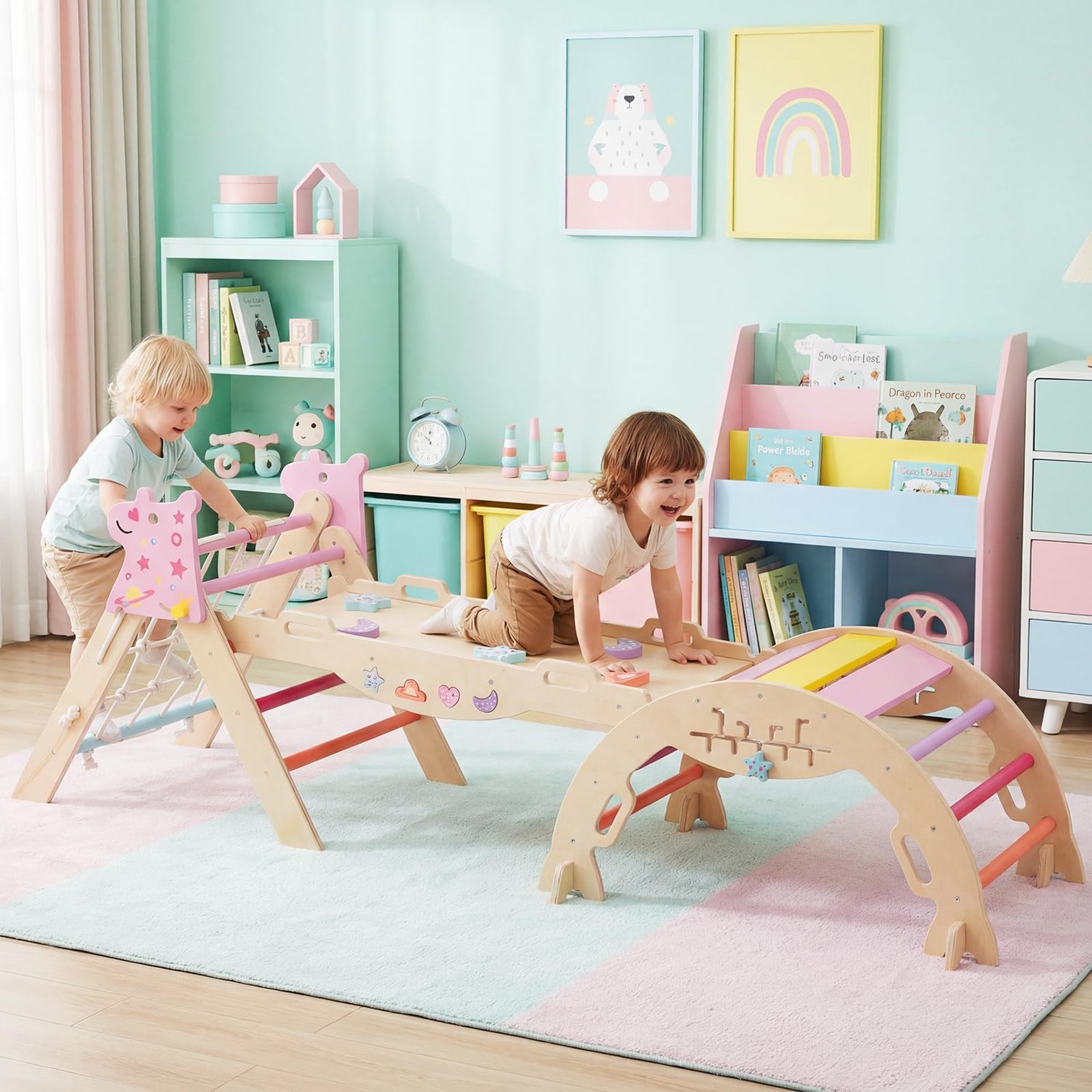 3-Piece Foldable Toddler Climbing Toys with Climber Rope and Maze Game