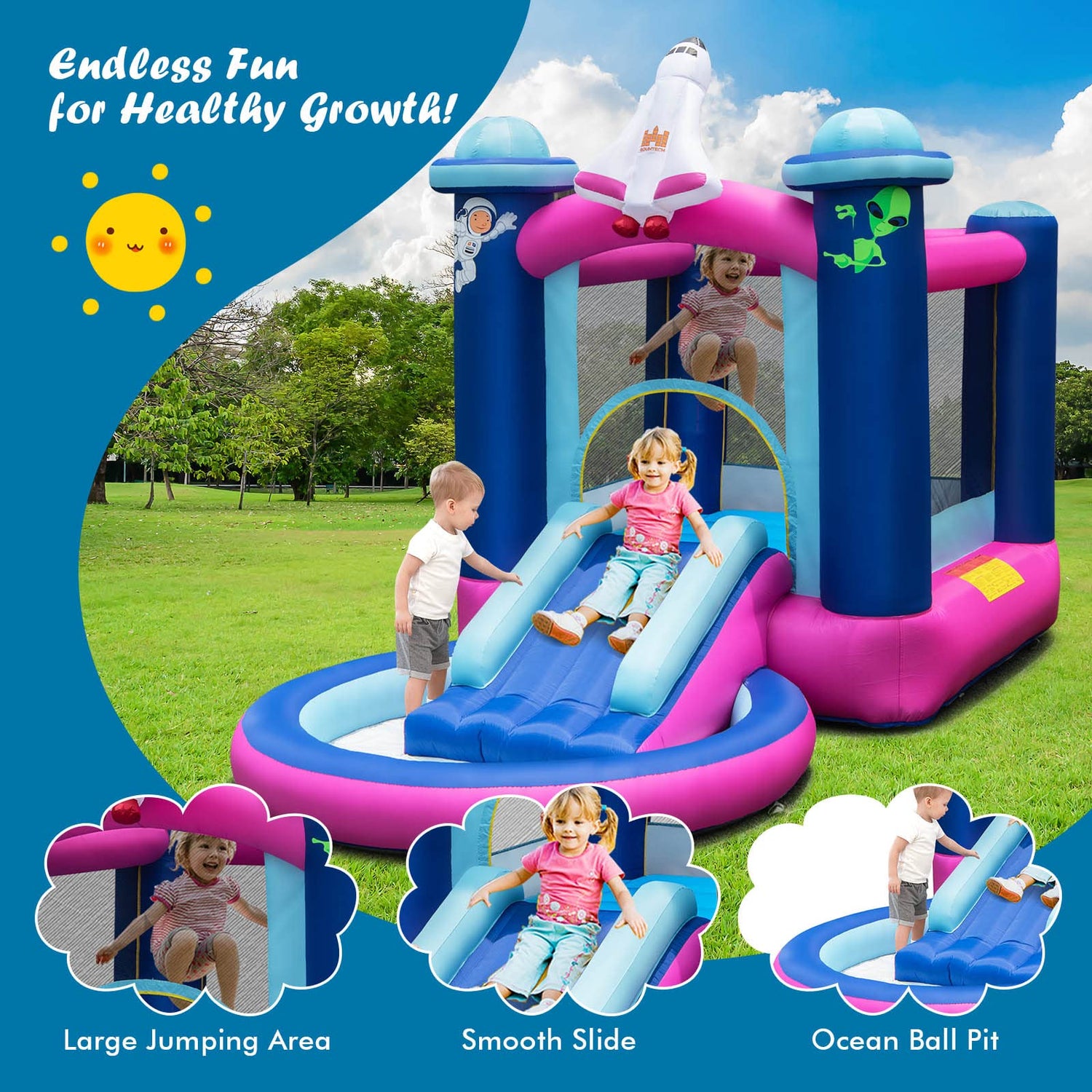 GYMAX Kids Bouncy Castle with Slide