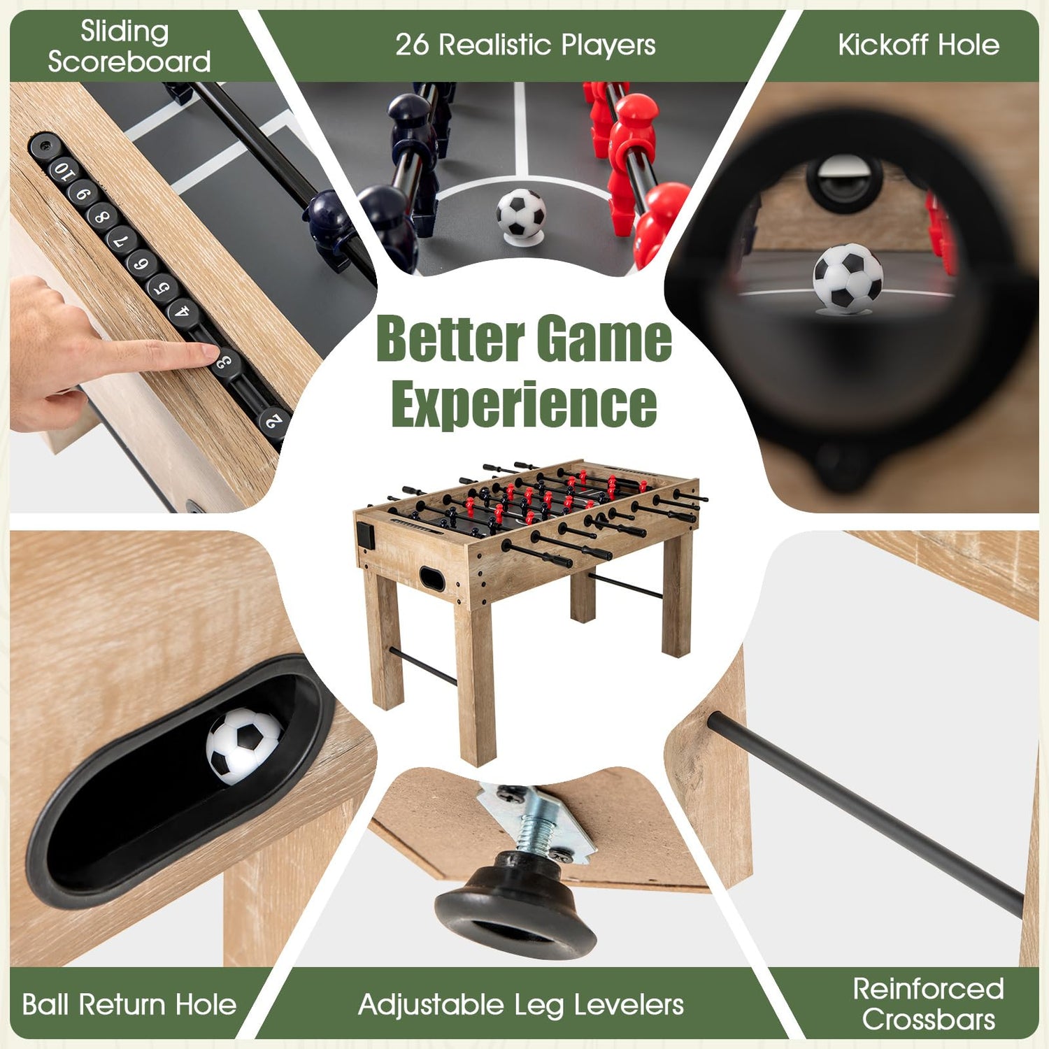 GYMAX Football Table, 137x72cm Freestanding Foosball Table with 26 Football Players