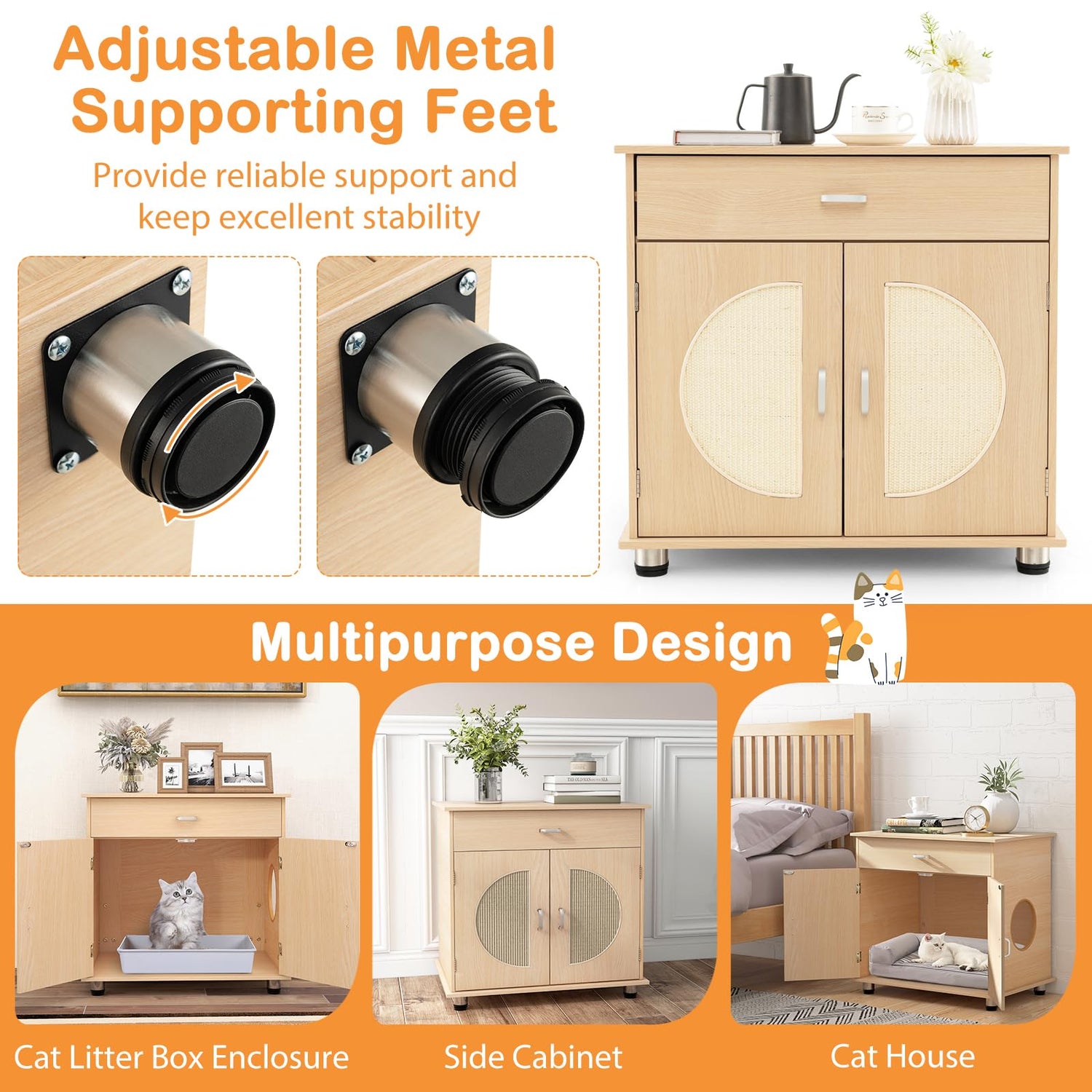GYMAX Cat Litter Box Enclosure, Wooden Hidden Kitty Washroom Storage Bench