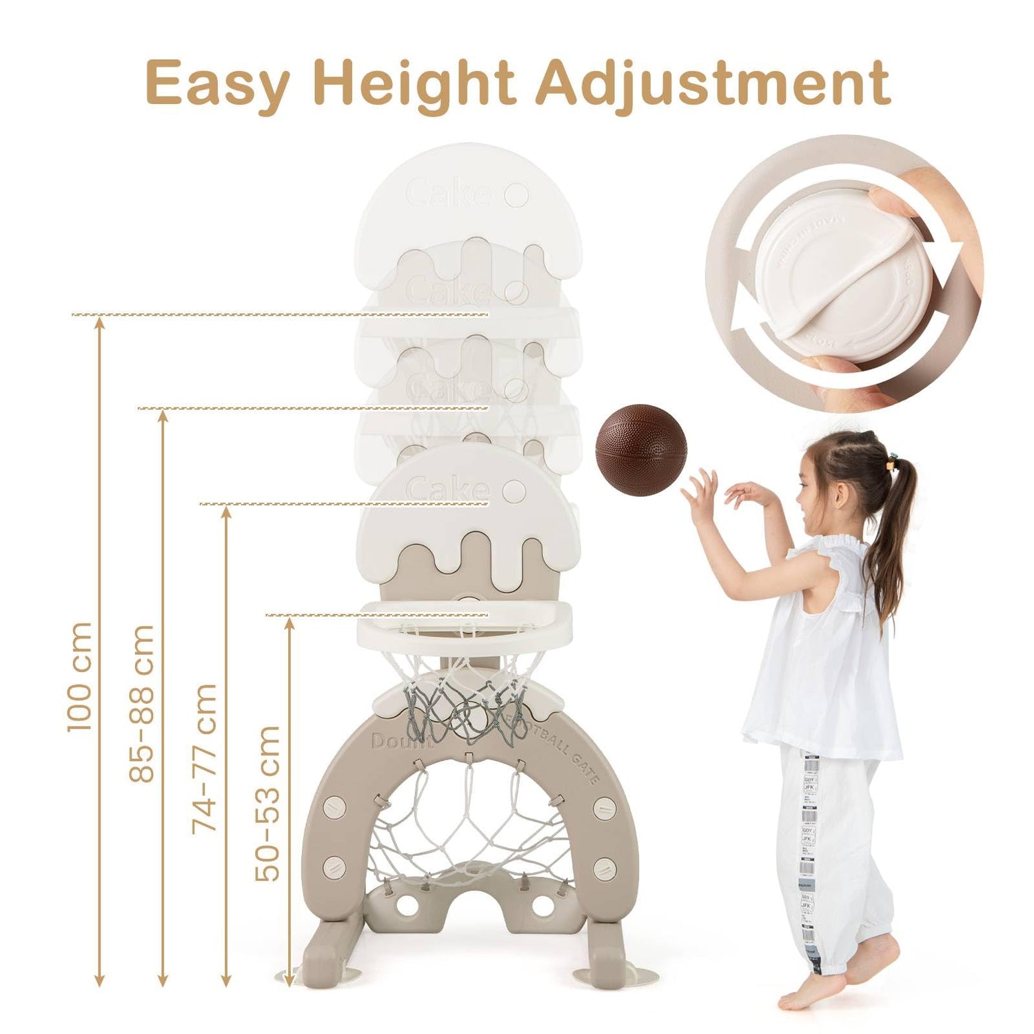 GYMAX 4 in 1 Height Adjustable Basketball Stand with Football Goal, Golf Set & Ring Toss