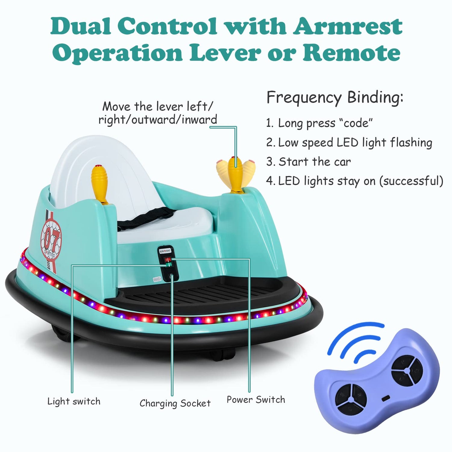 GYMAX 360 Spin Kids Bumper Car, Electric Ride on Toy with Remote Control