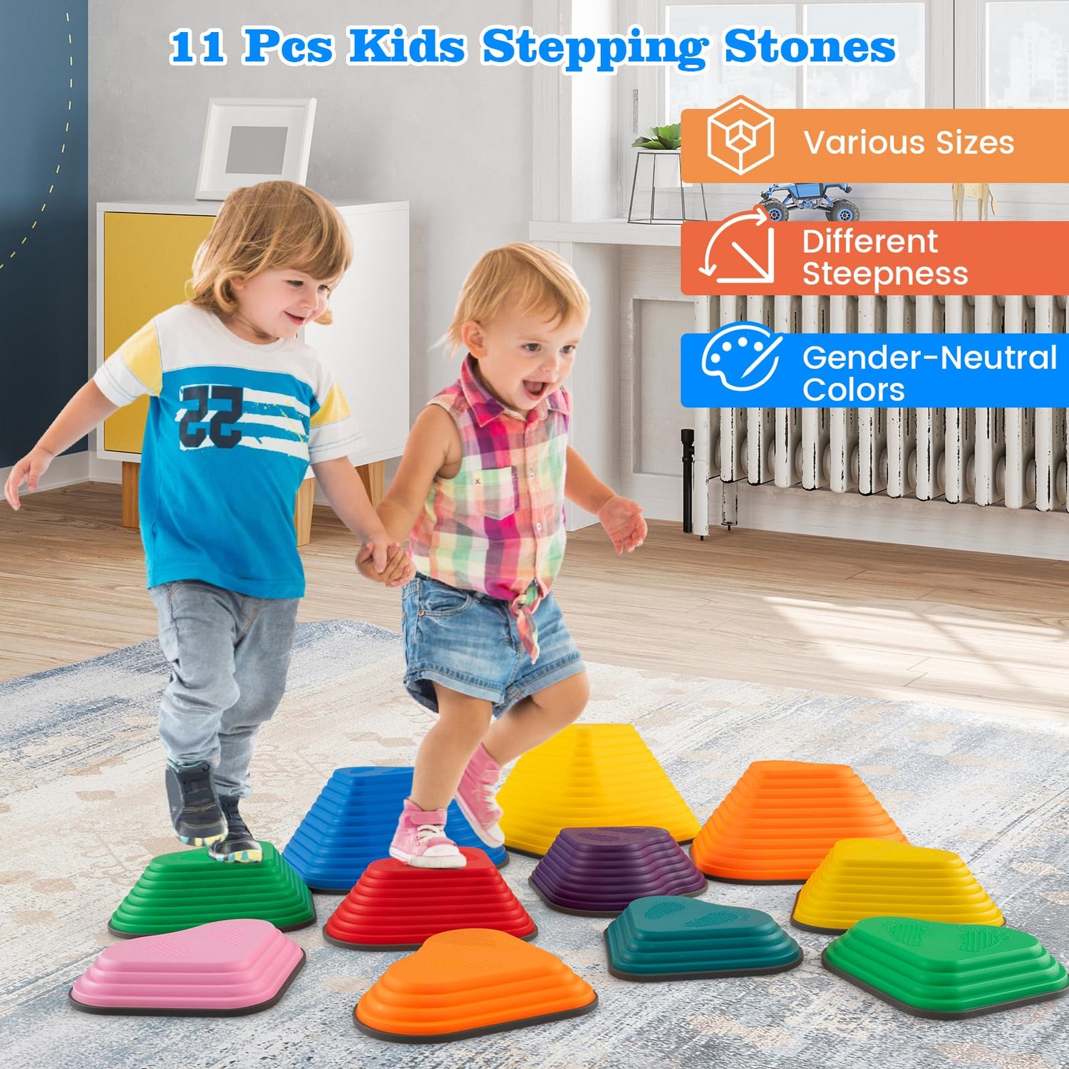 GYMAX Stepping Stones for Kids, Toddler Balance Stone with Non-Slip Edge( 11 Pcs: 42 x 40 x 20cm )