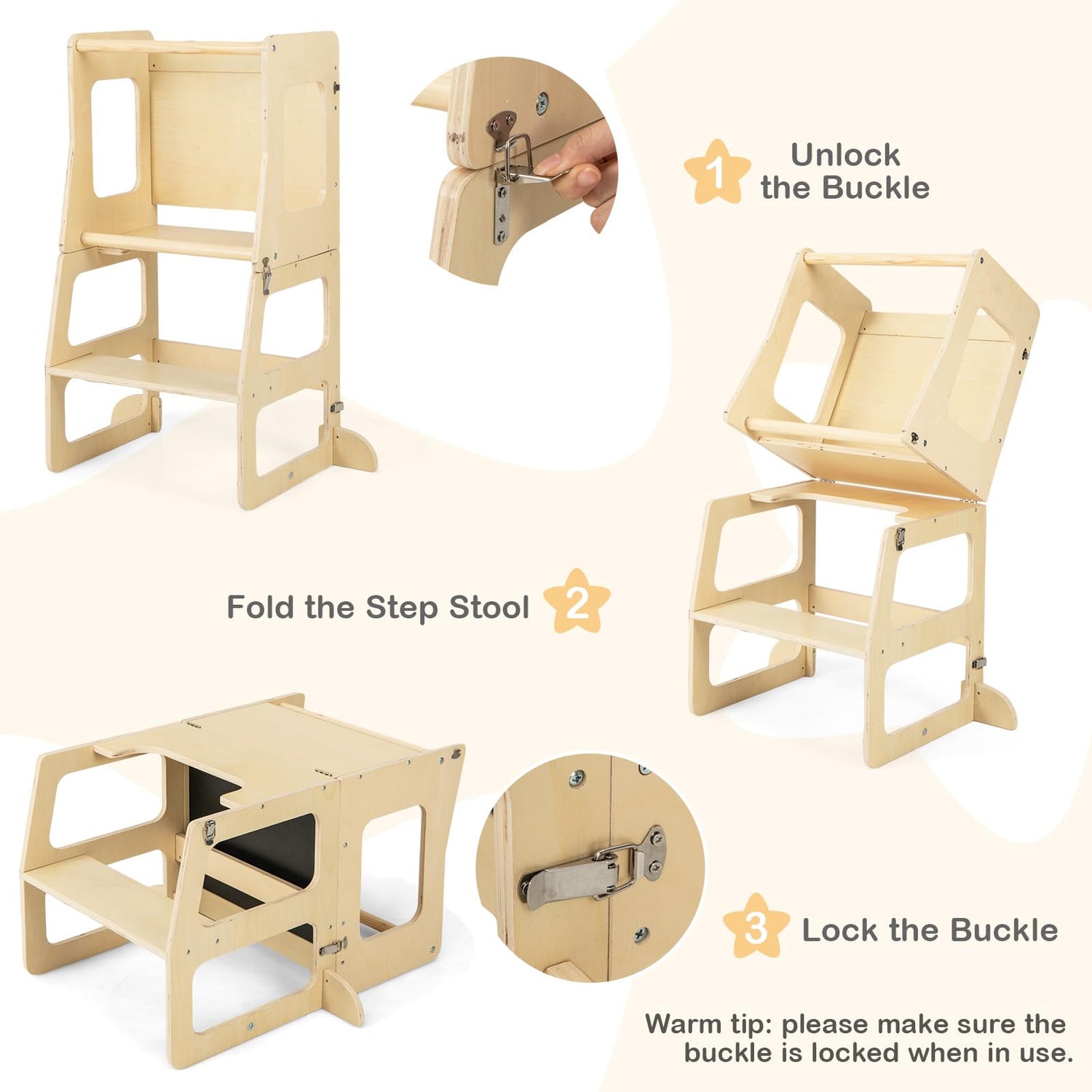 GYMAX Kids Step Stool, 3-in-1 Wooden Kitchen Helper Stand with Chalkboard
