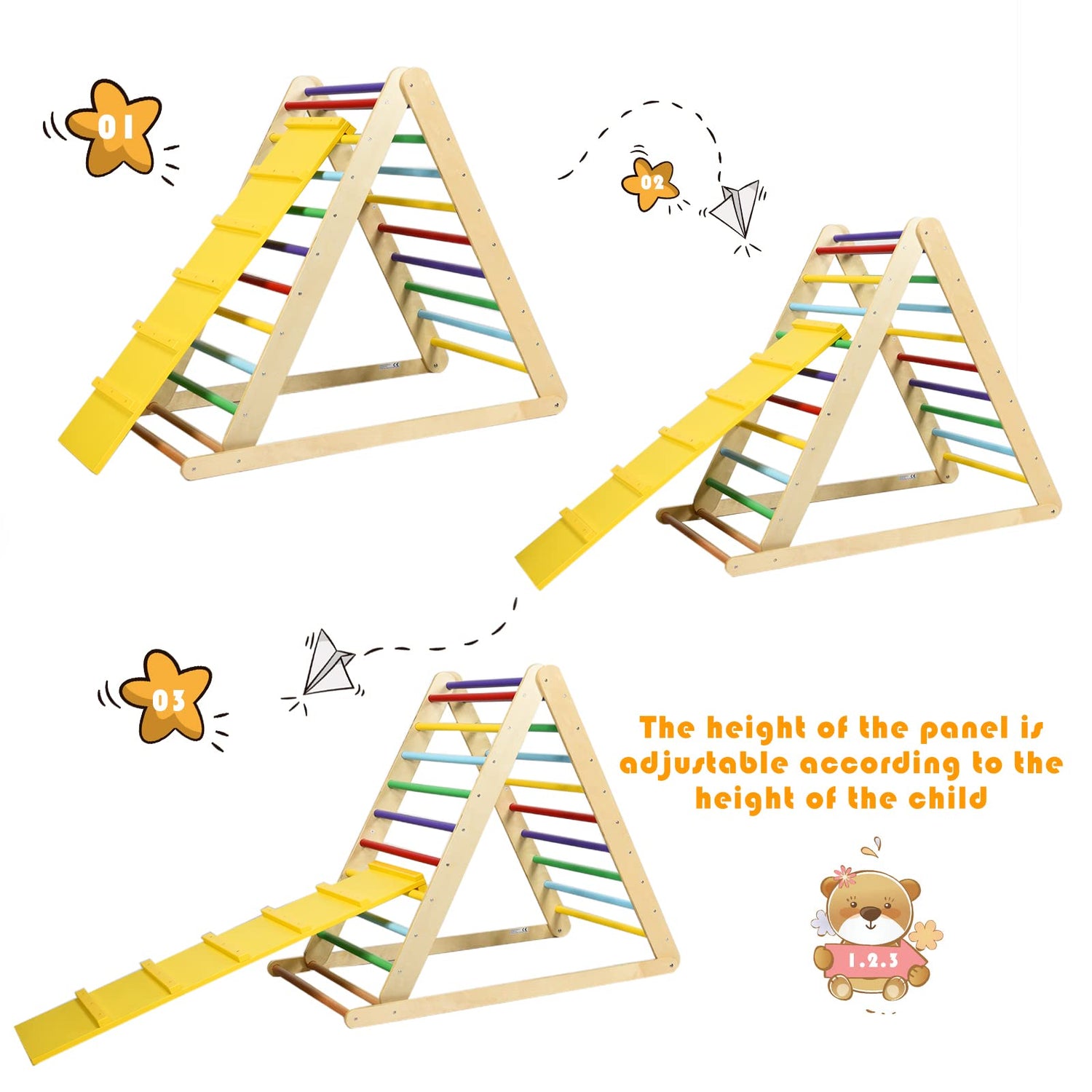 GYMAX 2 in 1 Kids Climbing Set, Wooden Toddler Climber with Reversible Ramp