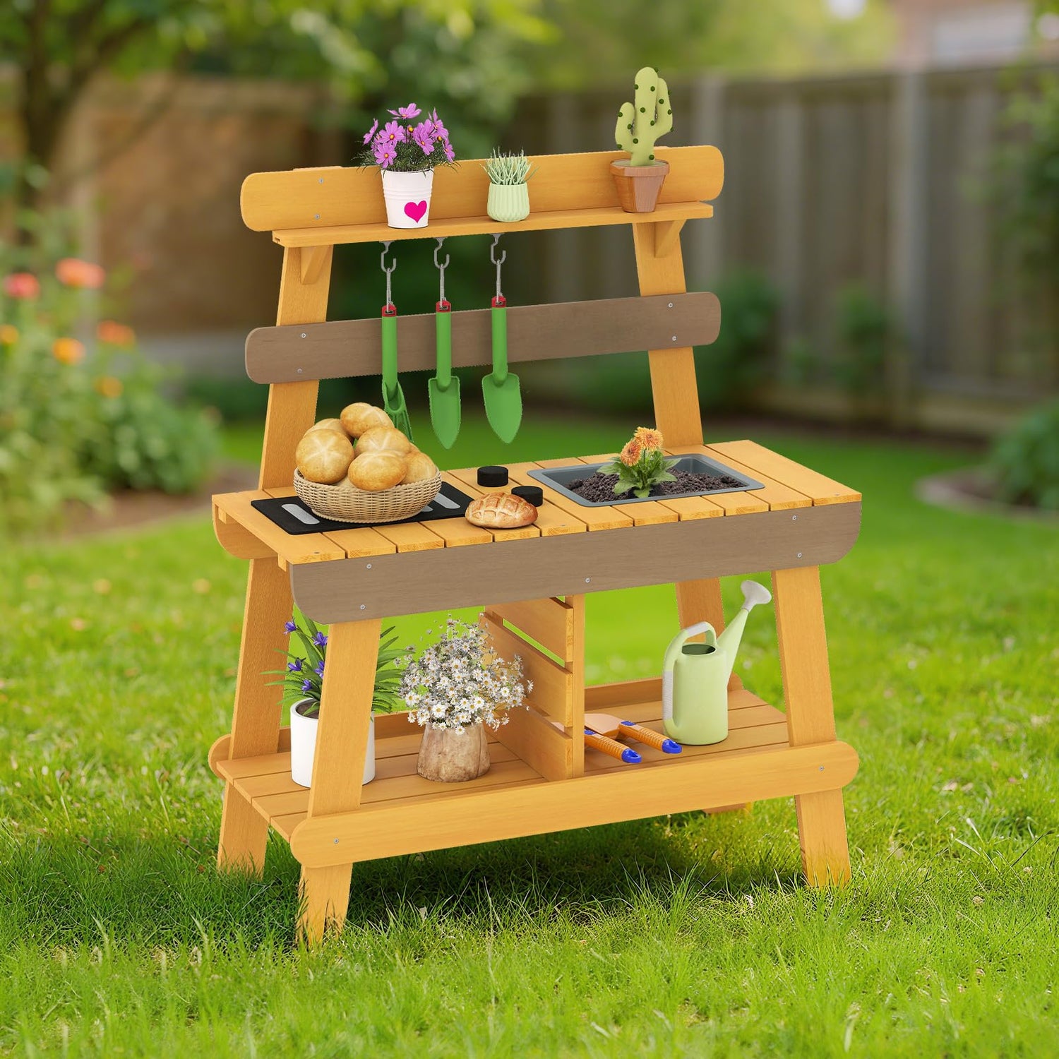 Outdoor Mud Kitchen for Kids Toddler Wood Pretend Play Kitchen