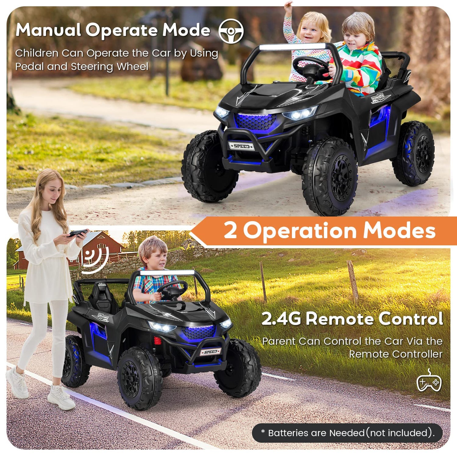 GYMAX Kids Electric UTV, 2-Seater 12V Battery Powered Toy Car with Remote Control