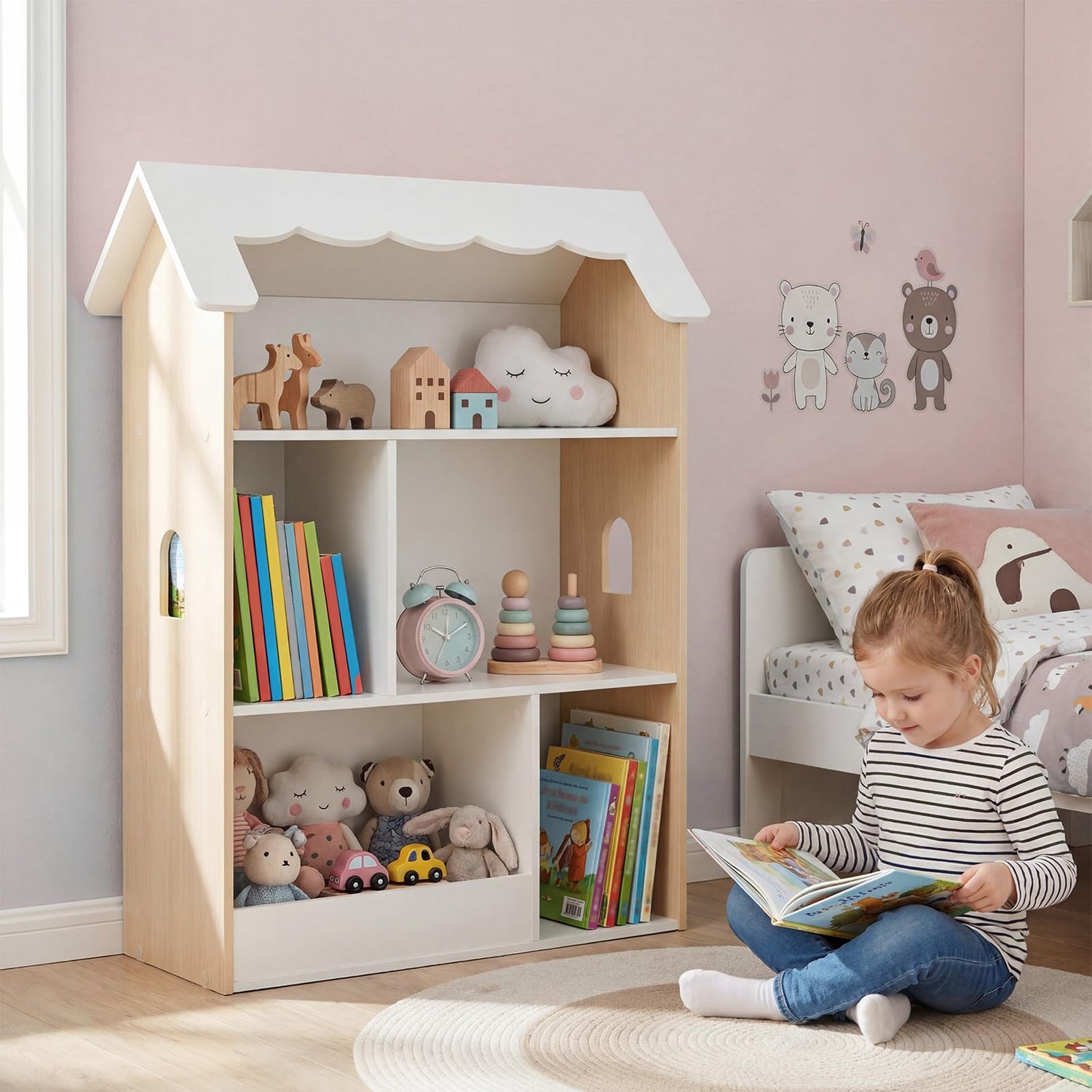 Kids Bookshelf, 3-Tier Wooden Toddler Book Toy Organizer