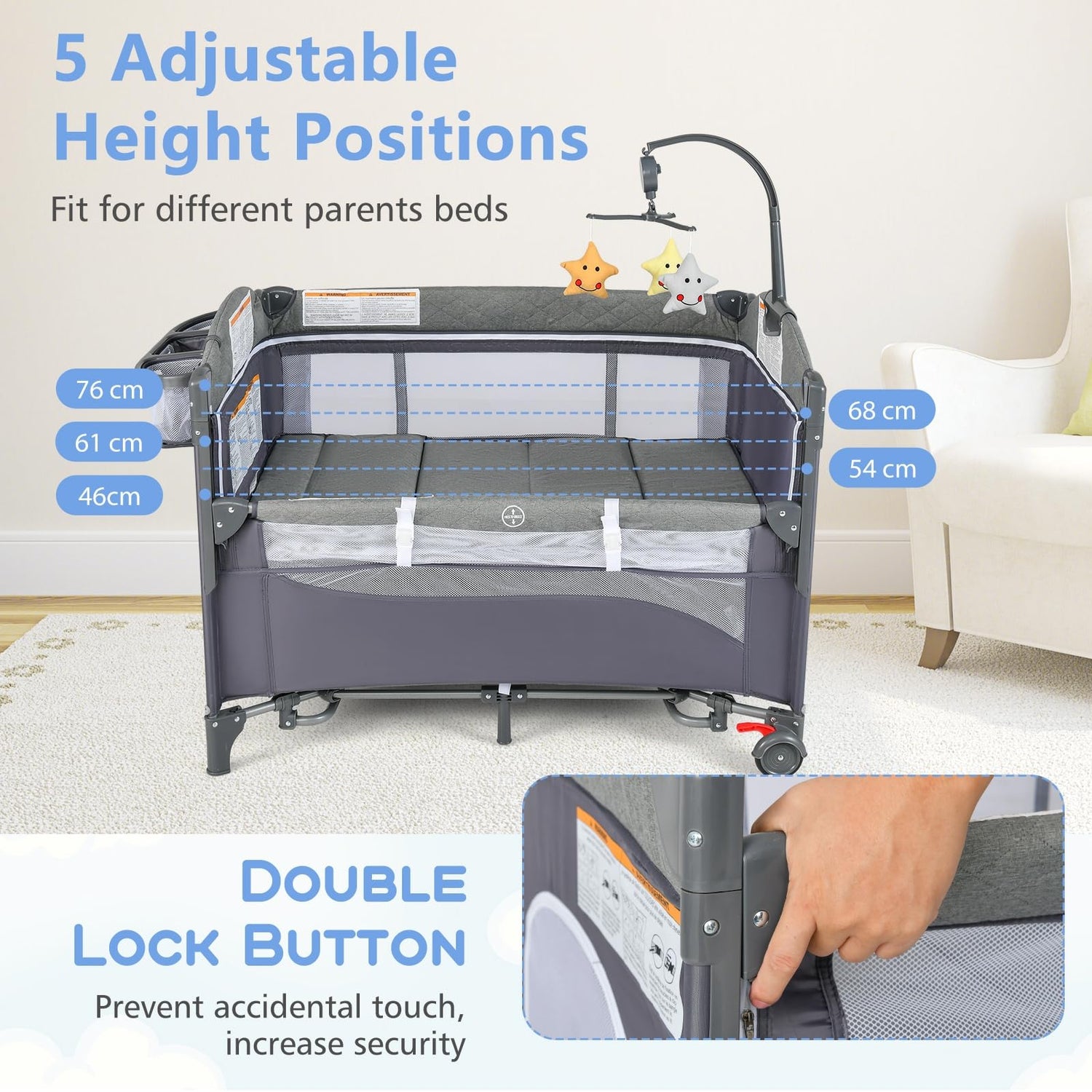 GYMAX  5-in-1 Portable Baby Bed Playard with Changing Table