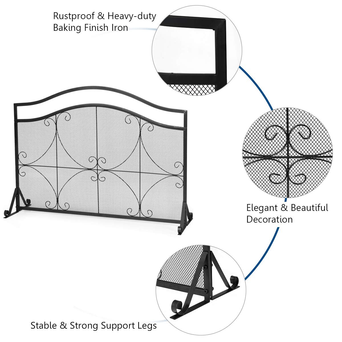 GYMAX Fireplace Screen Guard Spark Fire Guard with Mesh Design