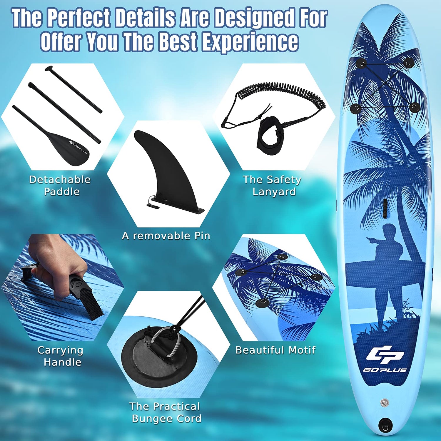 GYMAX 16cm Thick SUP Inflatable Paddle Board with Detachable Centre Fin