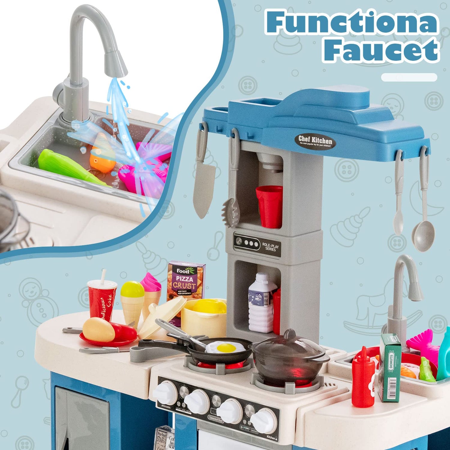 GYMAX Kids Kitchen Playset, Toy Kitchen Set with Ovens, Stoves, Storage Space