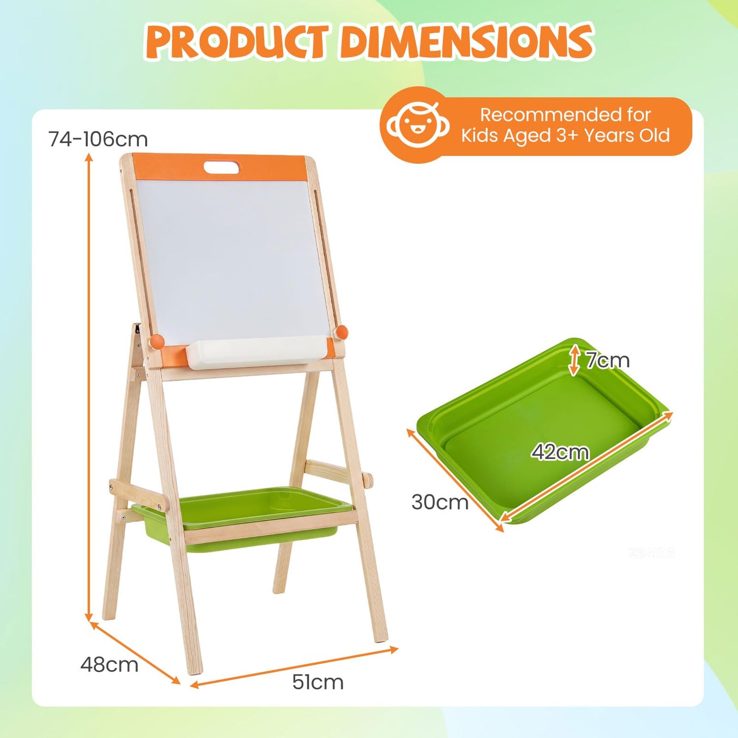 2 in 1 Kids Easel, Double-Sided Easel with Adjustable Whiteboard