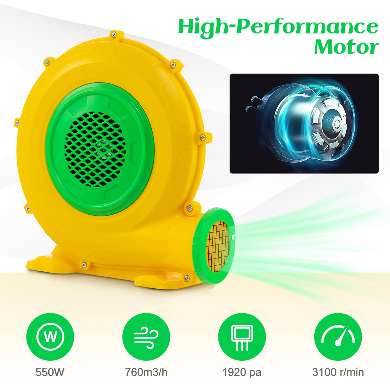 GYMAX Air Blower, Inflatable Bouncy Castle Blower with Ground Stakes