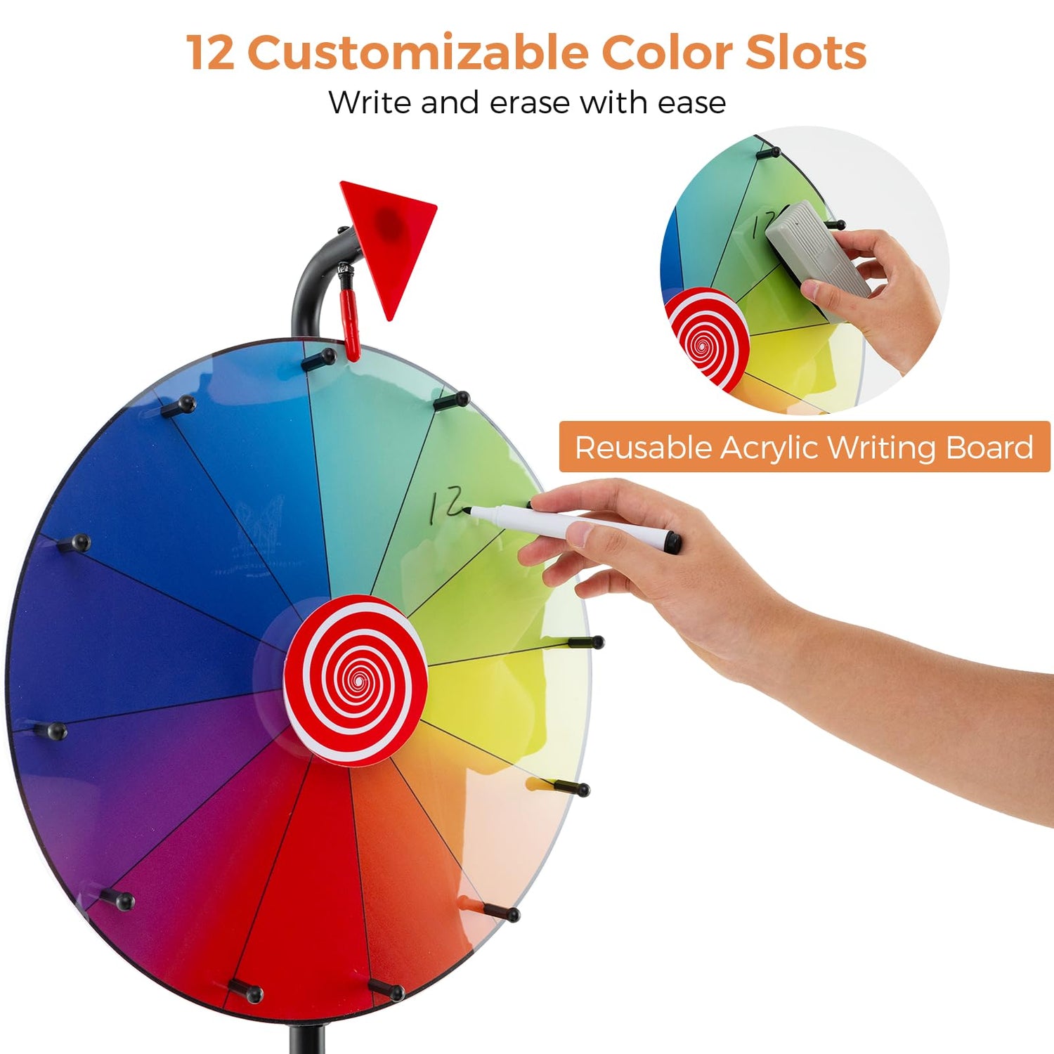 GYMAX 16Inches Spinning Wheel Game with 12 Slots Color Prize Wheel Tripod