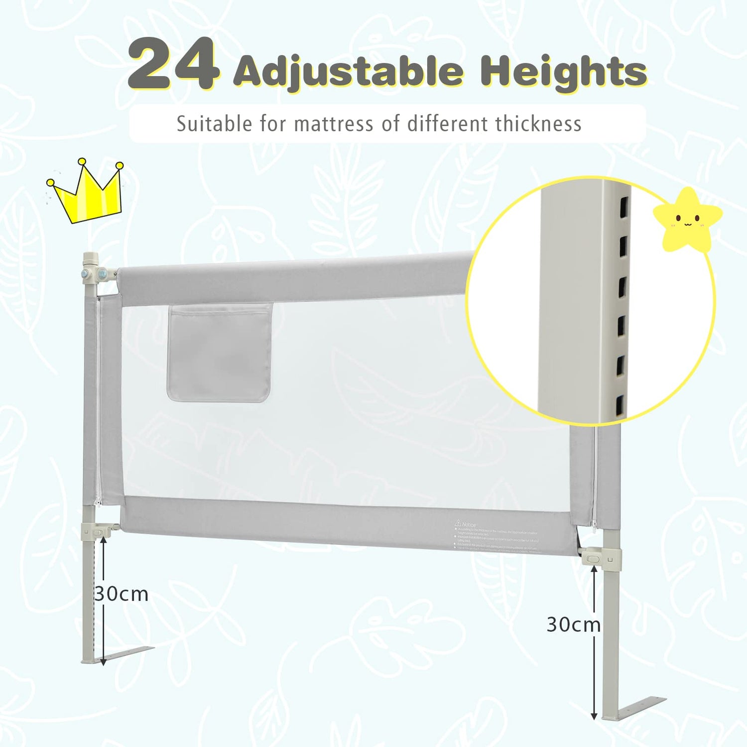 GYMAX Baby Bed Rail, Vertical Lifting Mesh Bedside Guardrail with 24 Adjustable Height and Double Safety Lock (145 x 25 x 102cm, Gray)