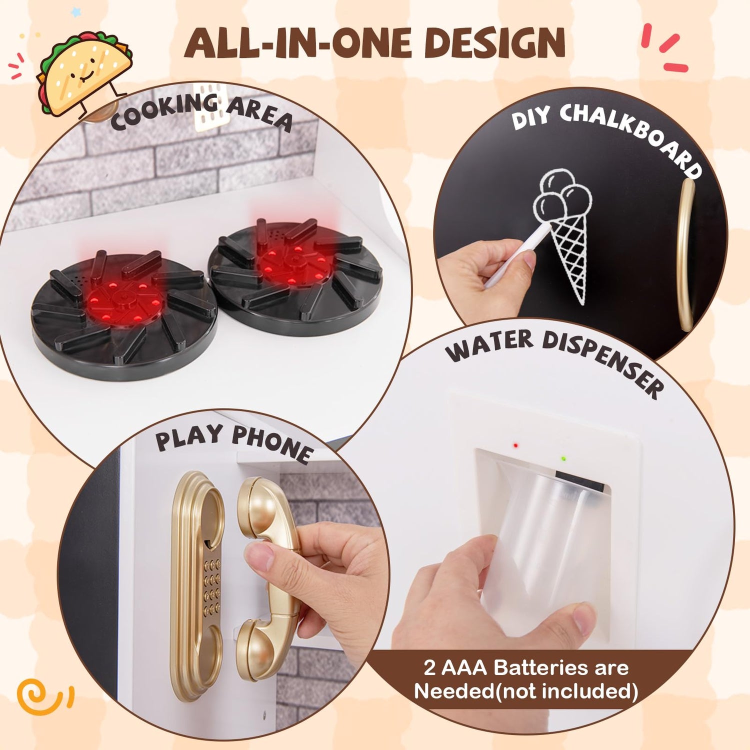 Play Kitchen Toy Set with Chalkboard and Real Sounds & Lights