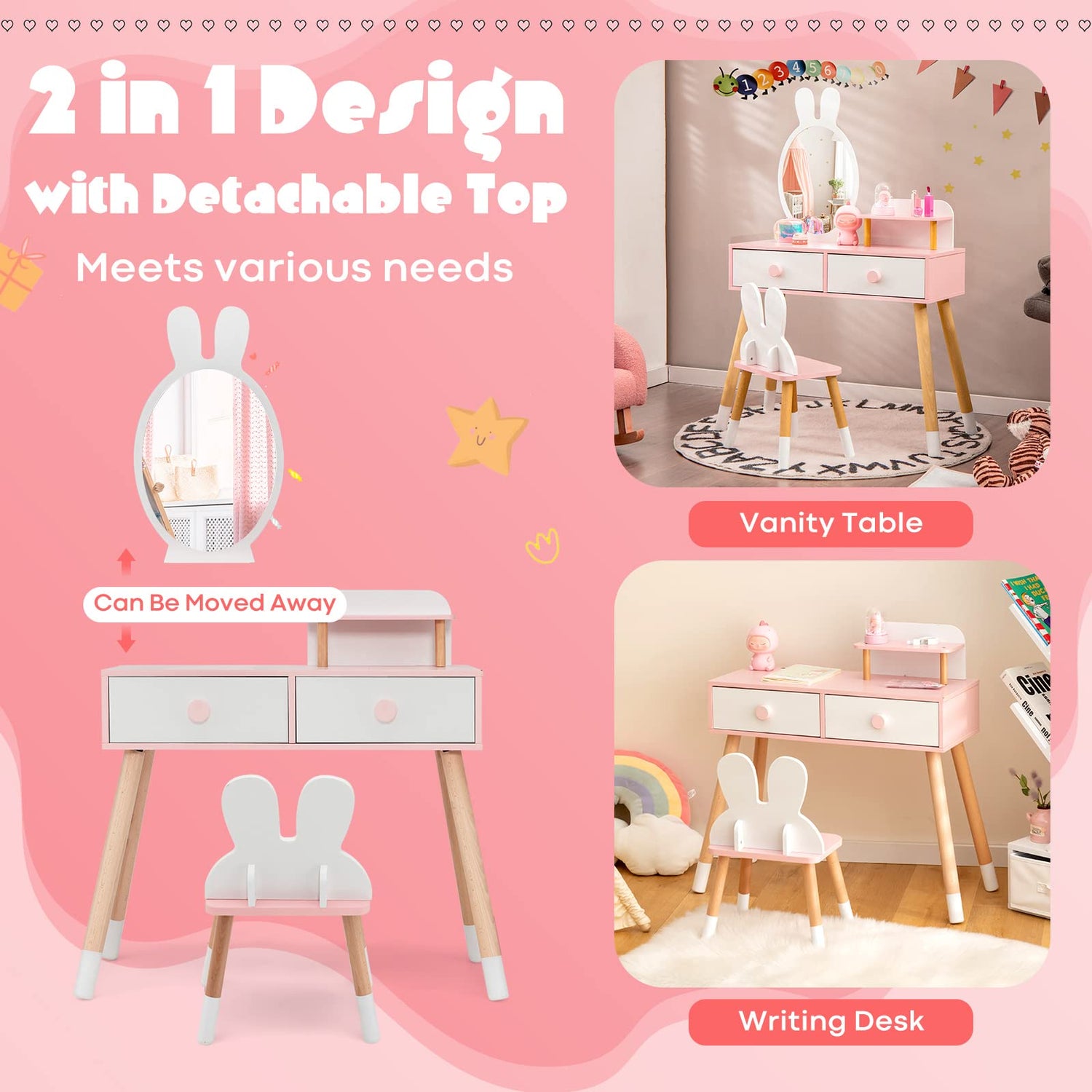 GYMAX Kids Vanity Table and Chair Set