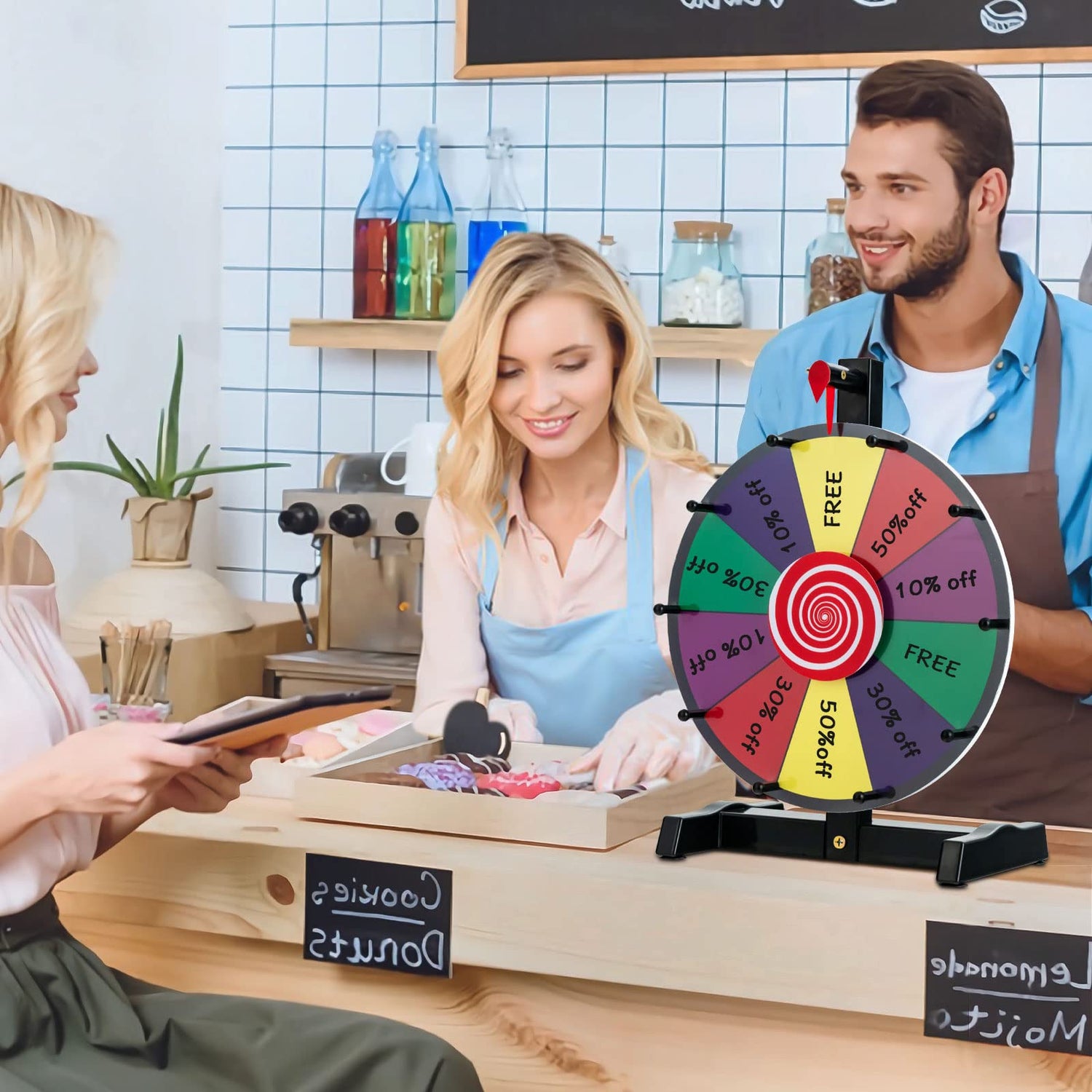 GYMAX Color Prize Wheel, 12" Tabletop Spinning Game with 10 Slots