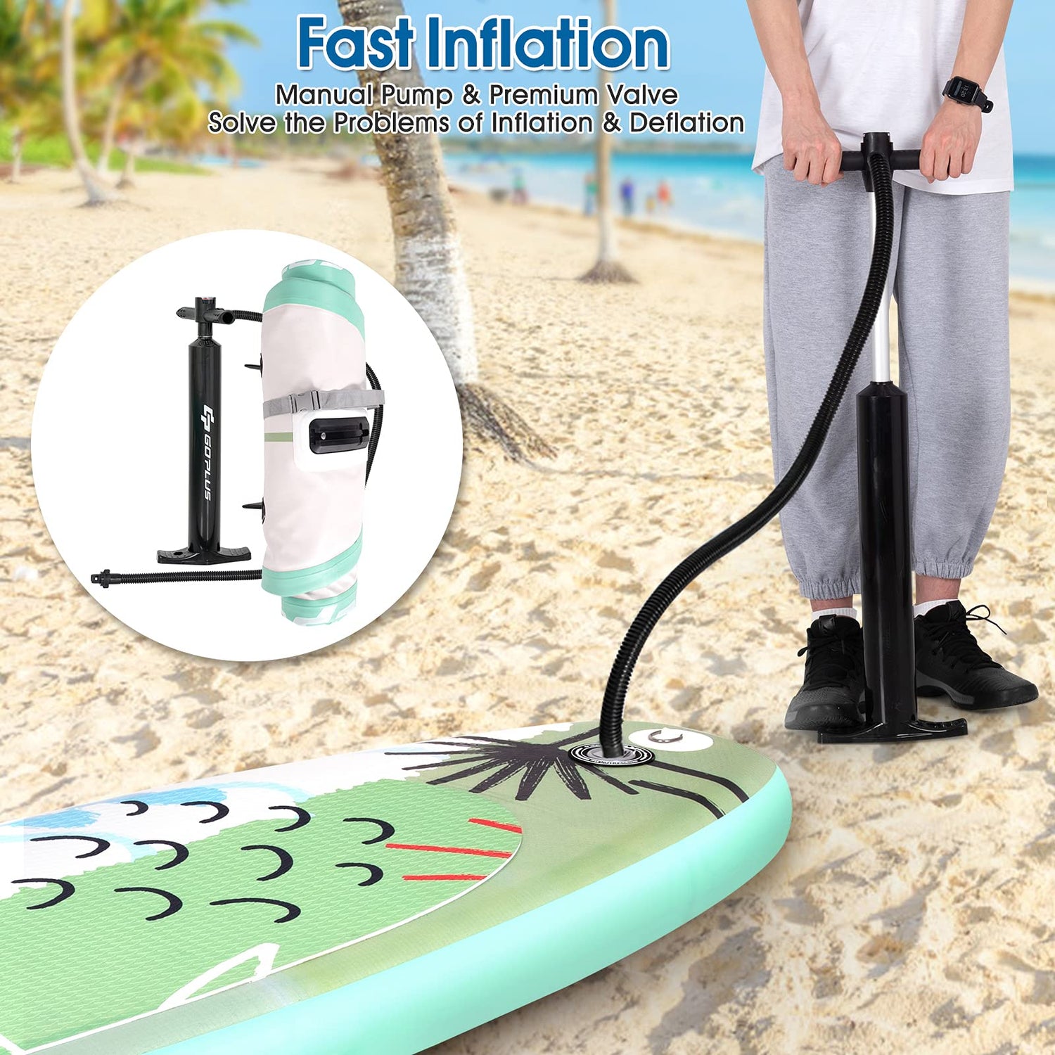 GYMAX Inflatable Paddle Board, 10.5FT Stand Up SUP Paddleboards with Non-Slip Deck, 320 x 76 x 15cm