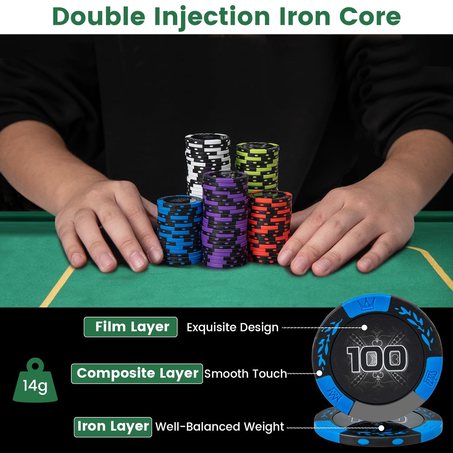 GYMAX Texas Holdem Poker Set, Casino Style Poker Chip Set(300 Pcs, Without Card Shuffler)