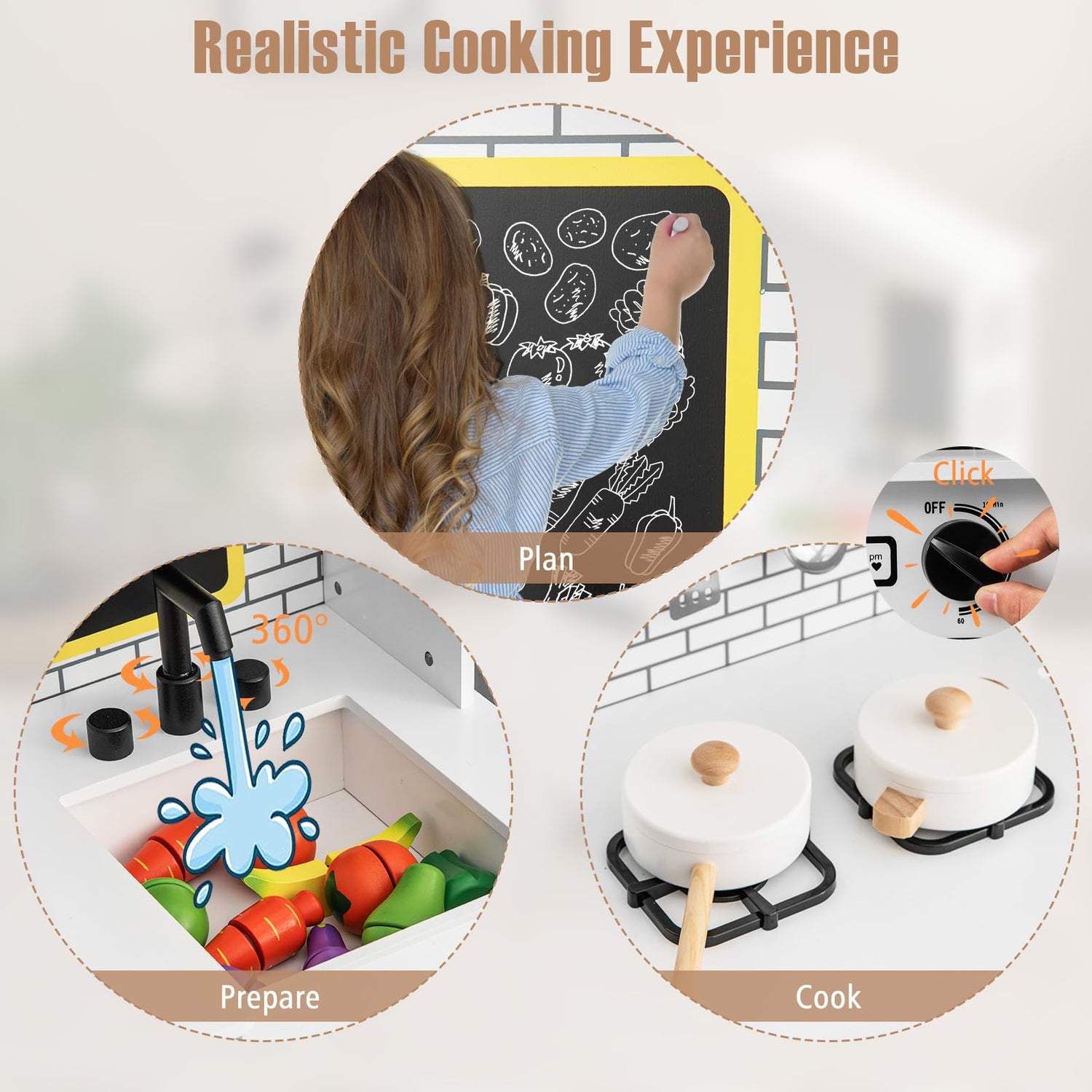 GYMAX Kids Play Kitchen, Children Pretend Kitchen Set with Stoves, Sink