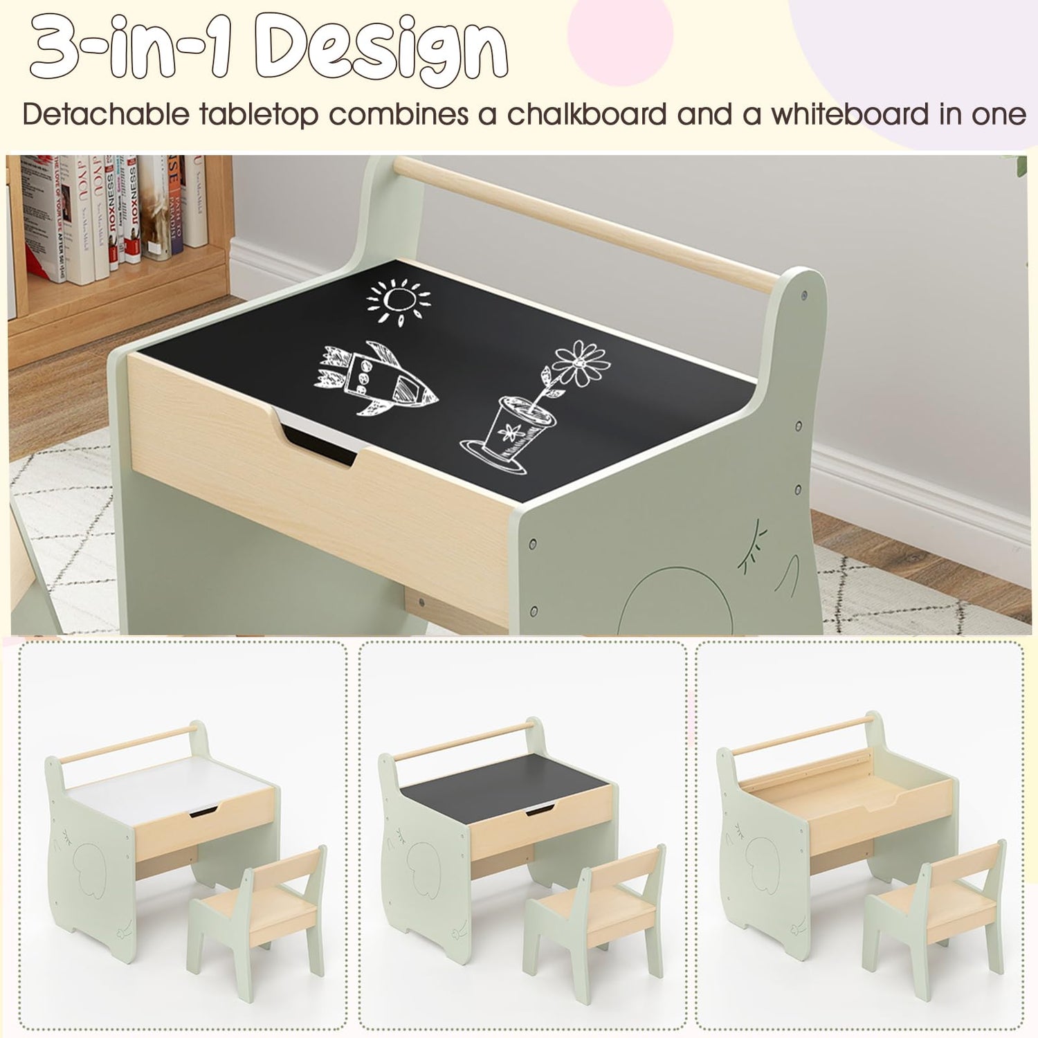 GYMAX Kids Table and Chair Set, Children Activity Desk with Detachable Tabletop